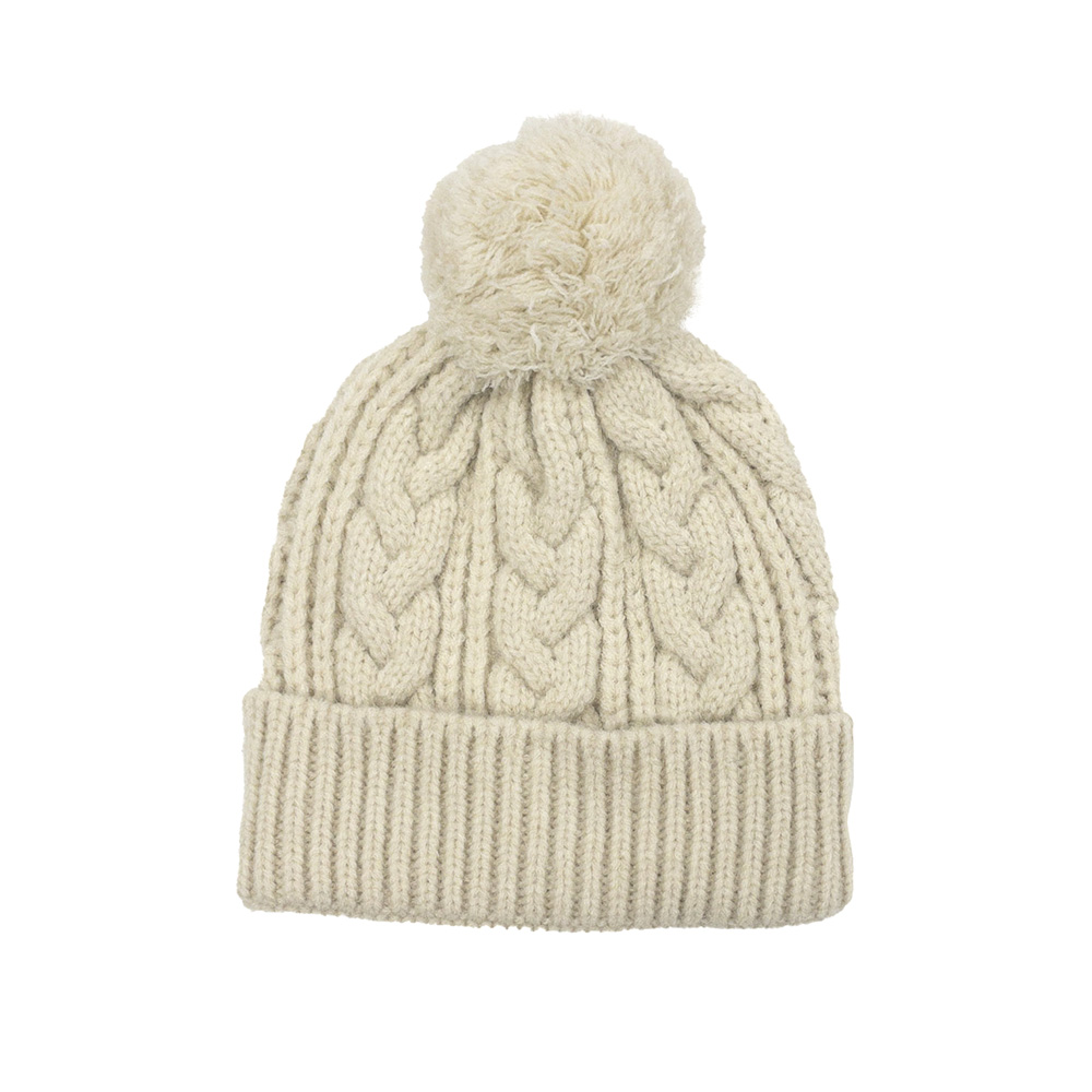 ポンポン付ケーブルニット帽