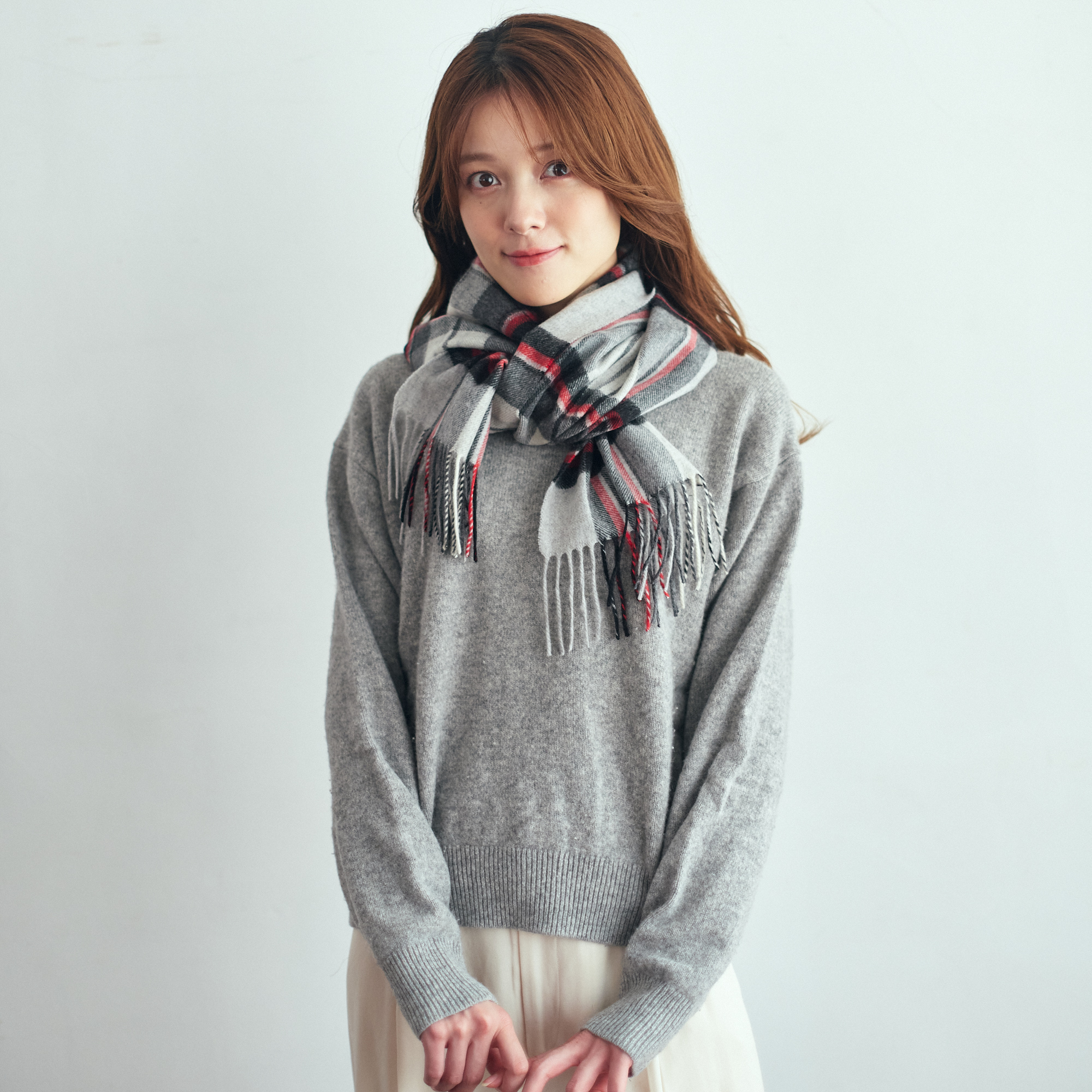 【名入れ/クリスマス限定ボックス付】カシミヤ100%マフラー/大判ストール・サンタテディベアセット