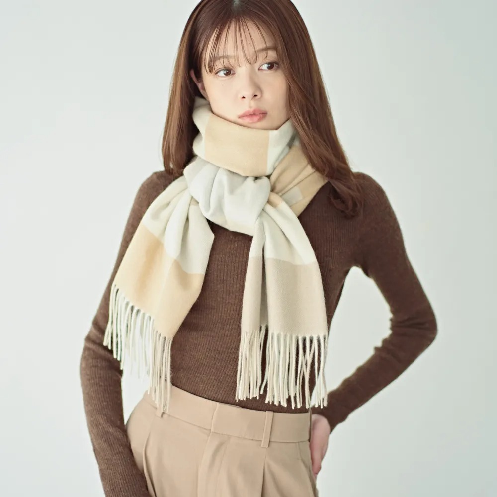 【名入れ/クリスマス限定ボックス付】カシミヤ100%マフラー/大判ストール・サンタテディベアセット