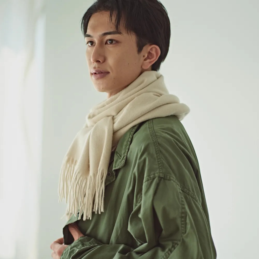 【名入れ/クリスマス限定ボックス付】カシミヤ100%マフラー/大判ストール・サンタテディベアセット