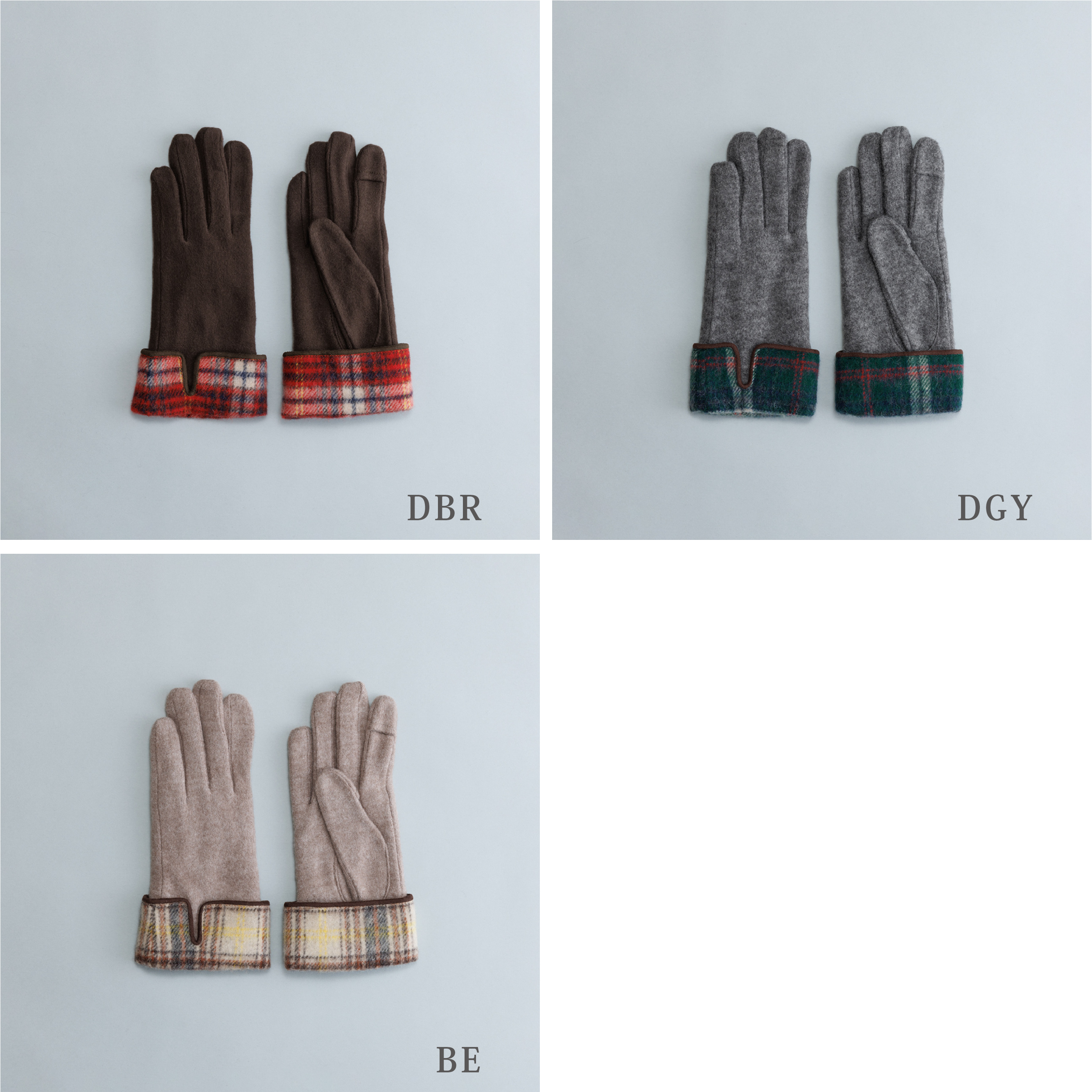 【WOMEN】タータンチェックカフスジャージグローブ/ タッチパネル対応