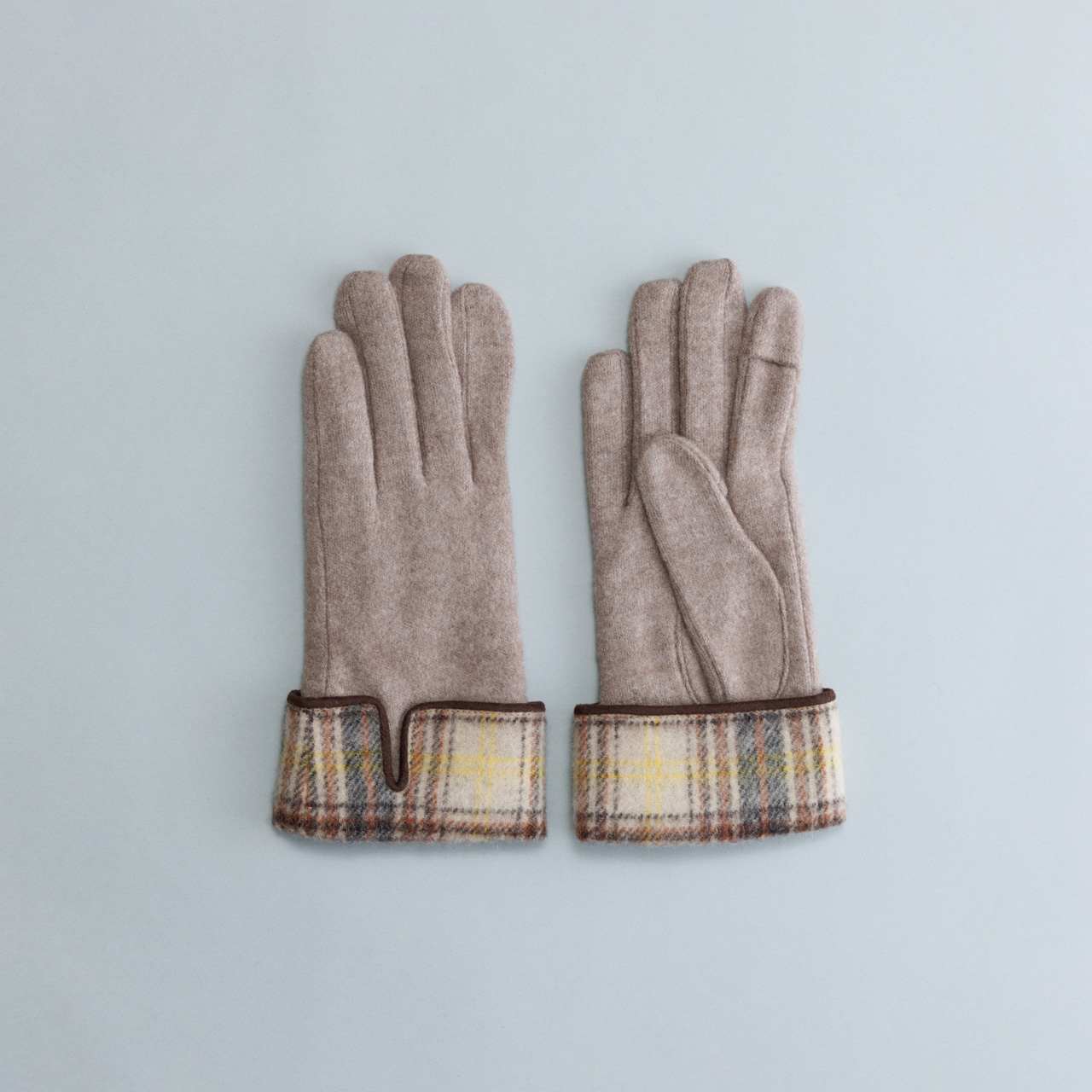 【WOMEN】タータンチェックカフスジャージグローブ/ タッチパネル対応