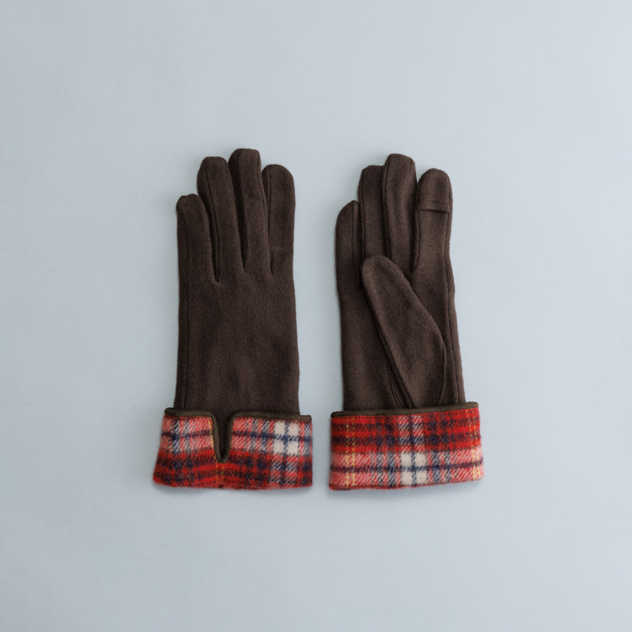 【WOMEN】タータンチェックカフスジャージグローブ/ タッチパネル対応