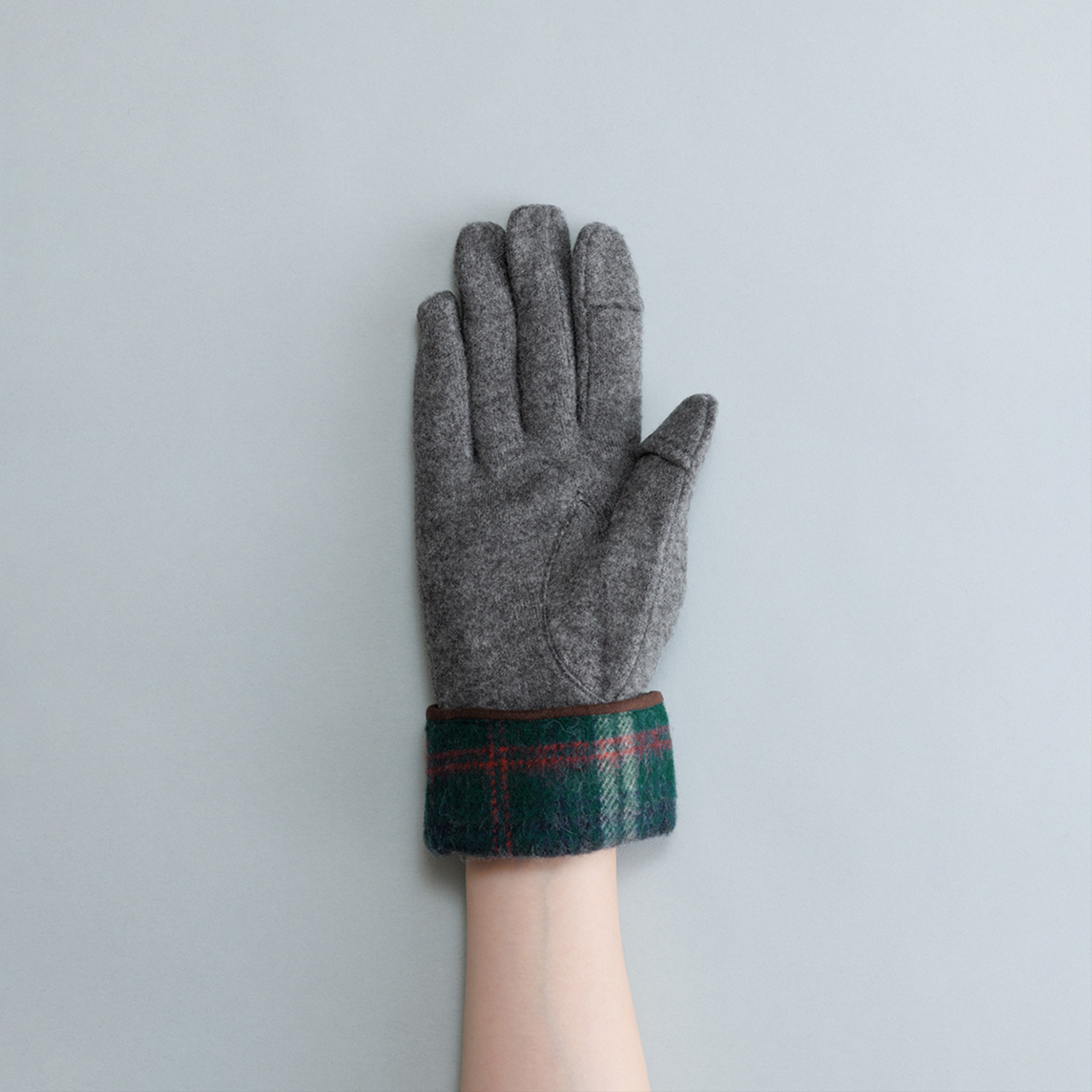 【WOMEN】タータンチェックカフスジャージグローブ/ タッチパネル対応