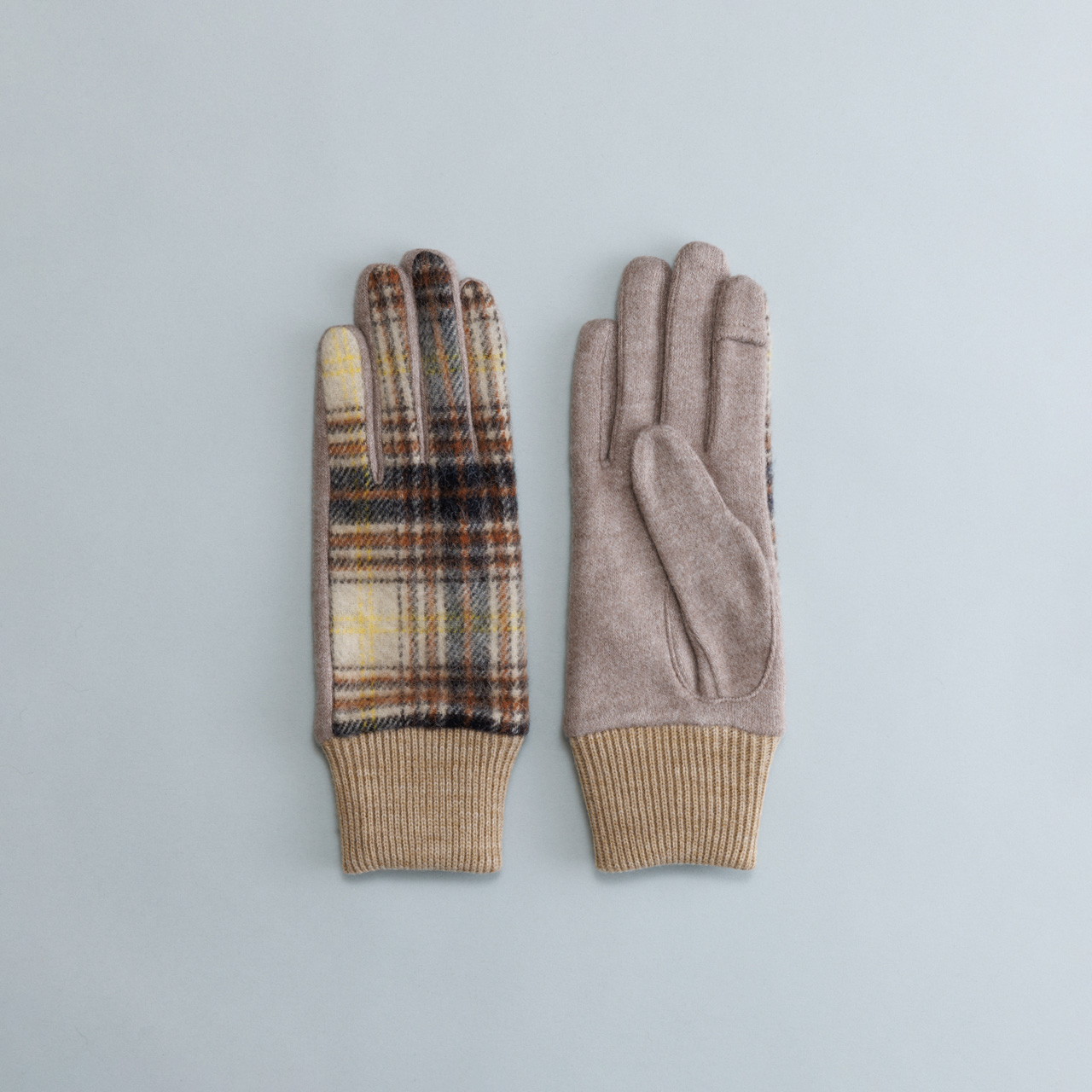 WOMEN】タータンチェックリブニットジャージグローブ/タッチパネル対応
