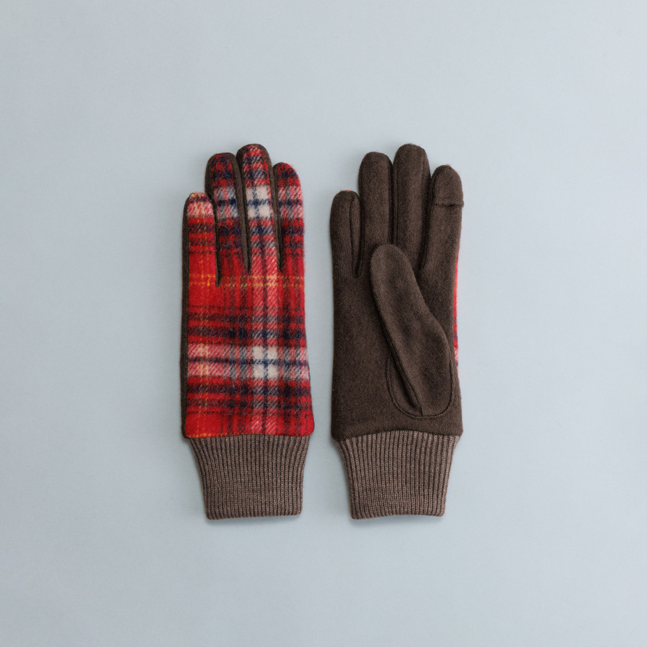 WOMEN】タータンチェックリブニットジャージグローブ/タッチパネル対応