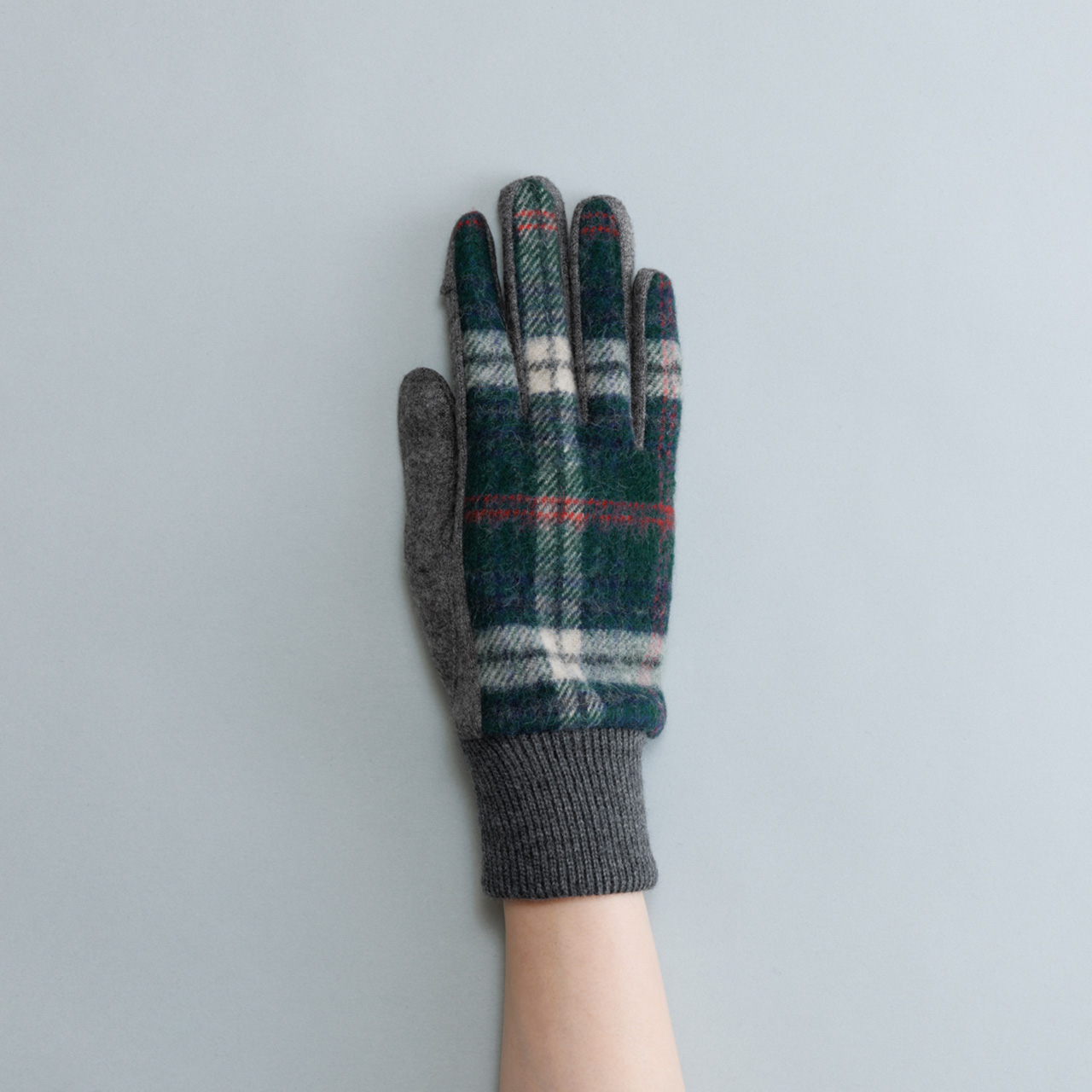 WOMEN】タータンチェックリブニットジャージグローブ/タッチパネル対応