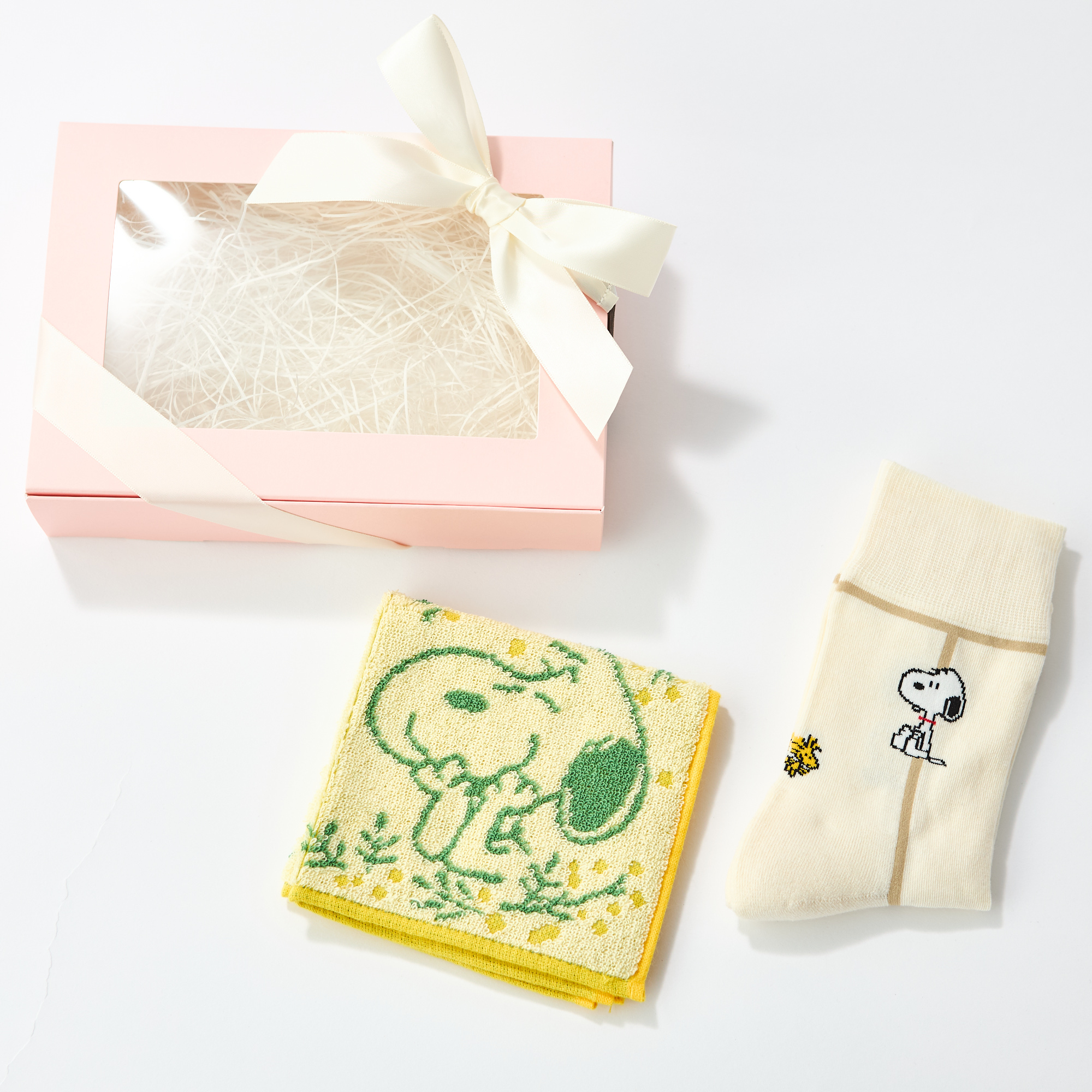 【スヌーピー好きに贈る】PEANUTS ラインレディースソックス&タオルハンカチ BOX