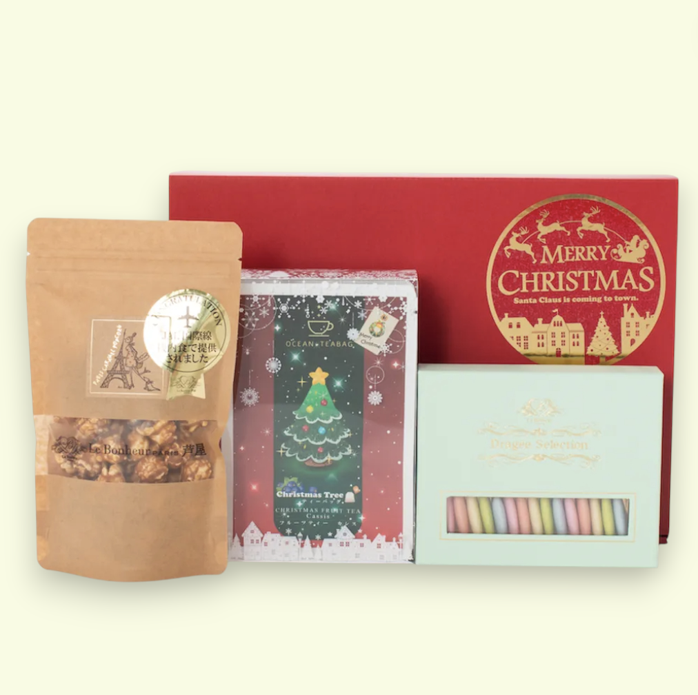 【クリスマス限定ボックス付】選べる紅茶&カラフルドラジェ&ポップコーンのクリスマスセット