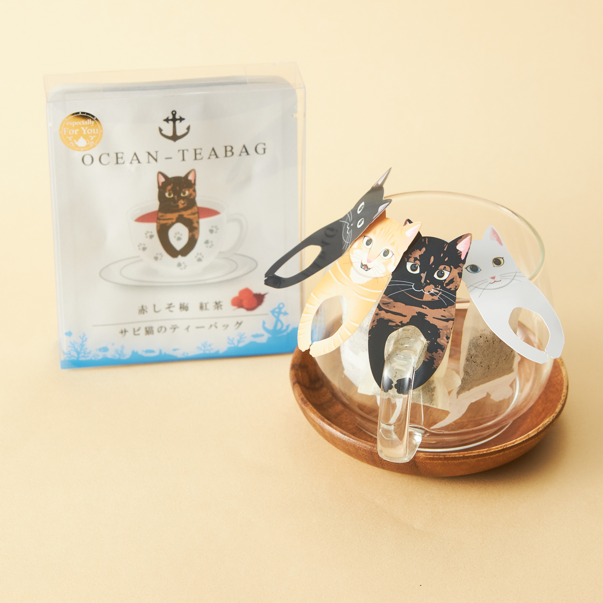 【クリスマス限定ボックス付】ハンカチとチョコと紅茶のねこちゃんセット