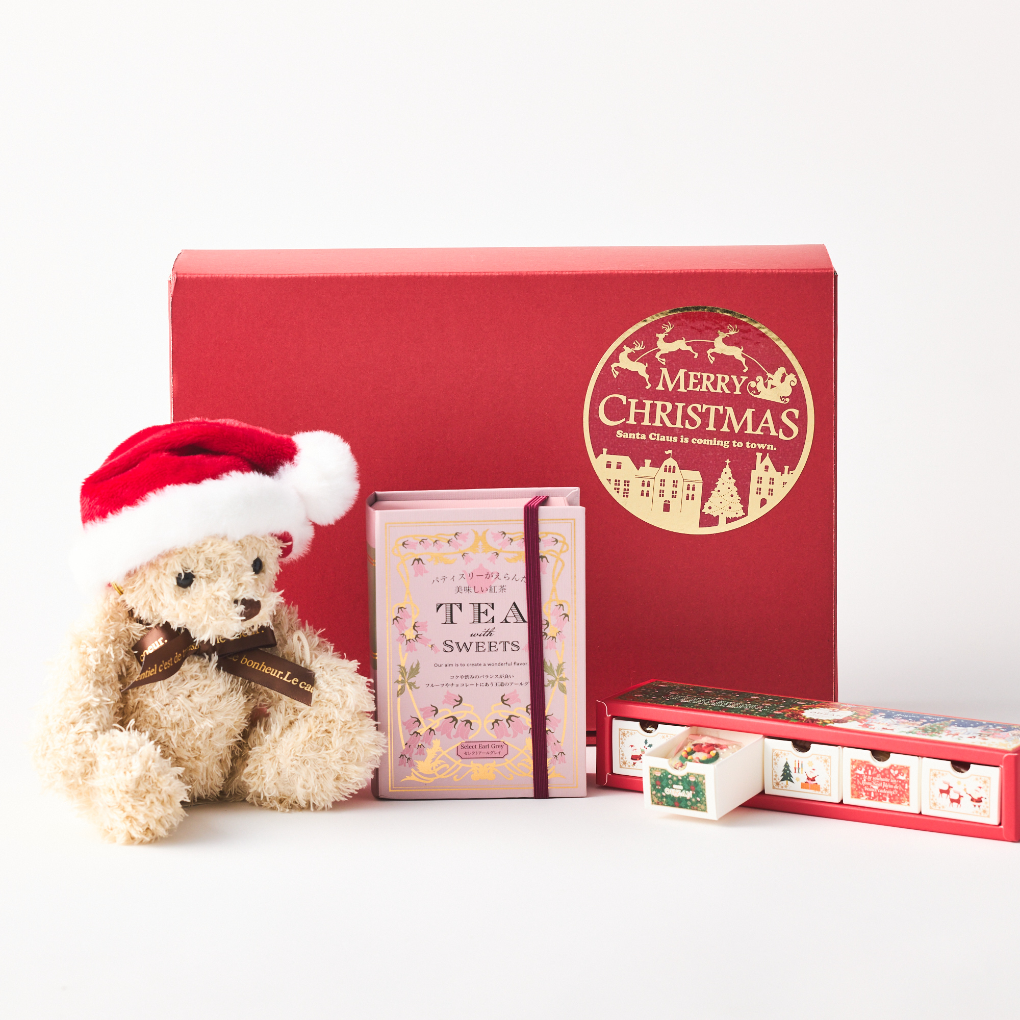 【クリスマスボックス付き!】選べるチョコレートラスク&ふわふわテディベアと紅茶セット
