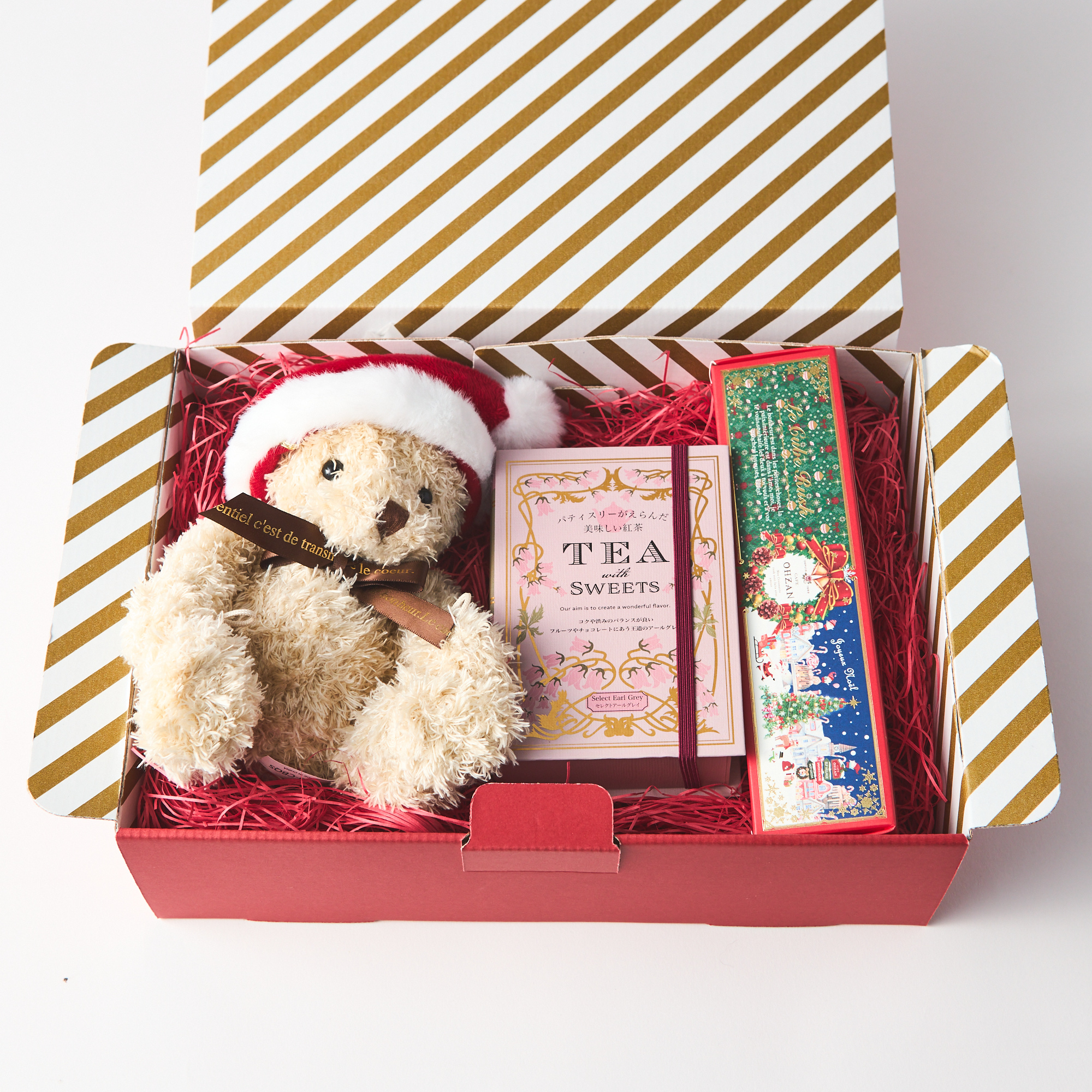 【クリスマスボックス付き！】選べるチョコレートラスク＆ふわふわテディベアと紅茶セット
