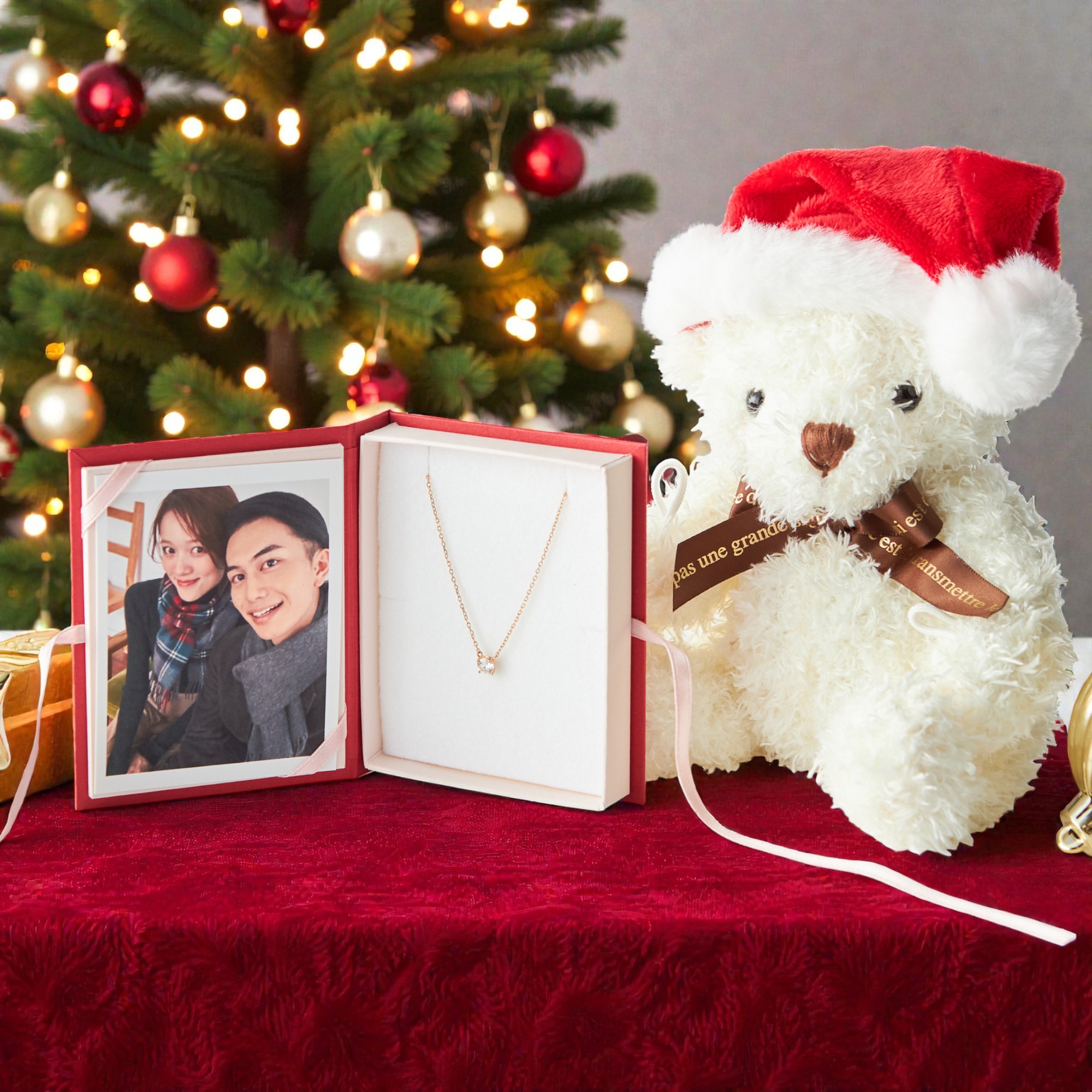 【写真BOX付き】一粒ネックレス & テディベアギフトセット