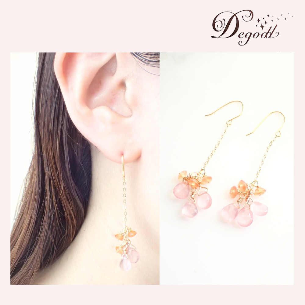 天然石 ピンクカラー ピアス