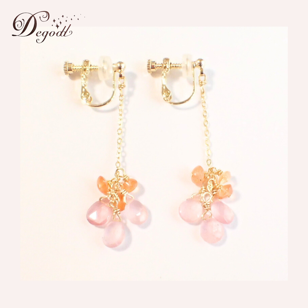 天然石 ピンクカラー イヤリング