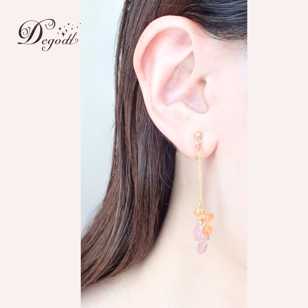 天然石 ピンクカラー イヤリング