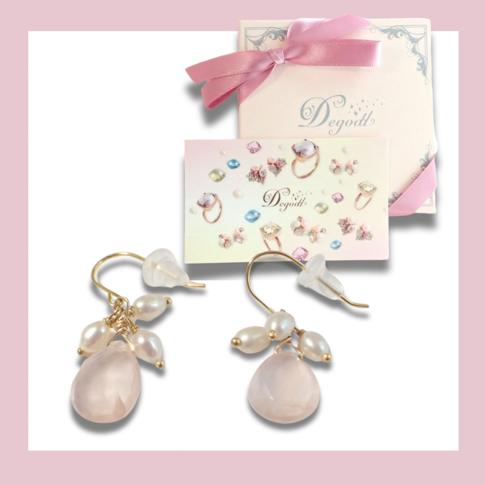 ローズクオーツ×パールピアス
