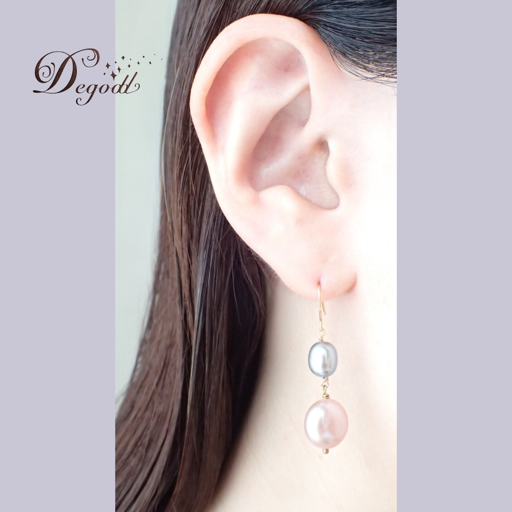 ピンク グレー パール ピアス