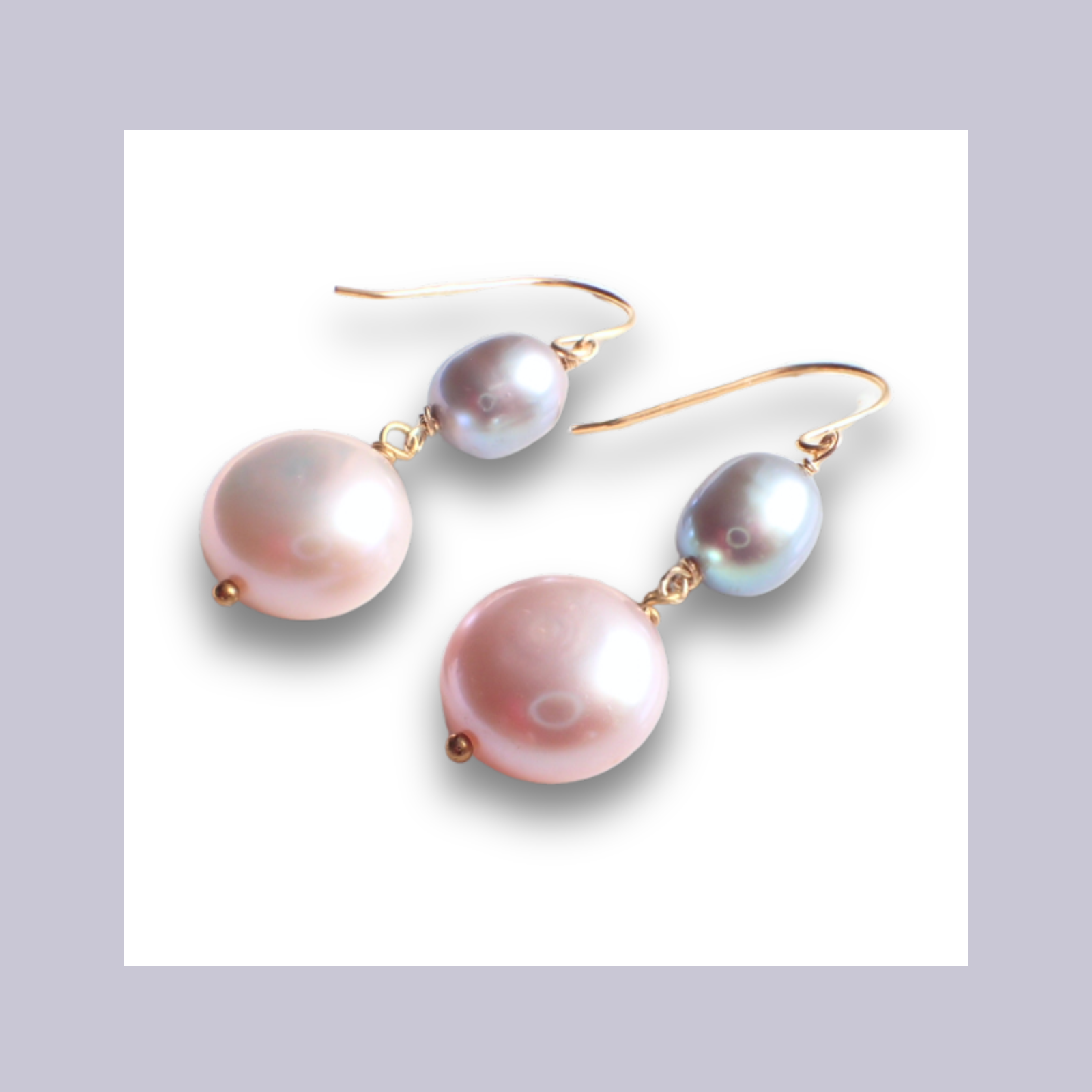 ピンク グレー パール ピアス