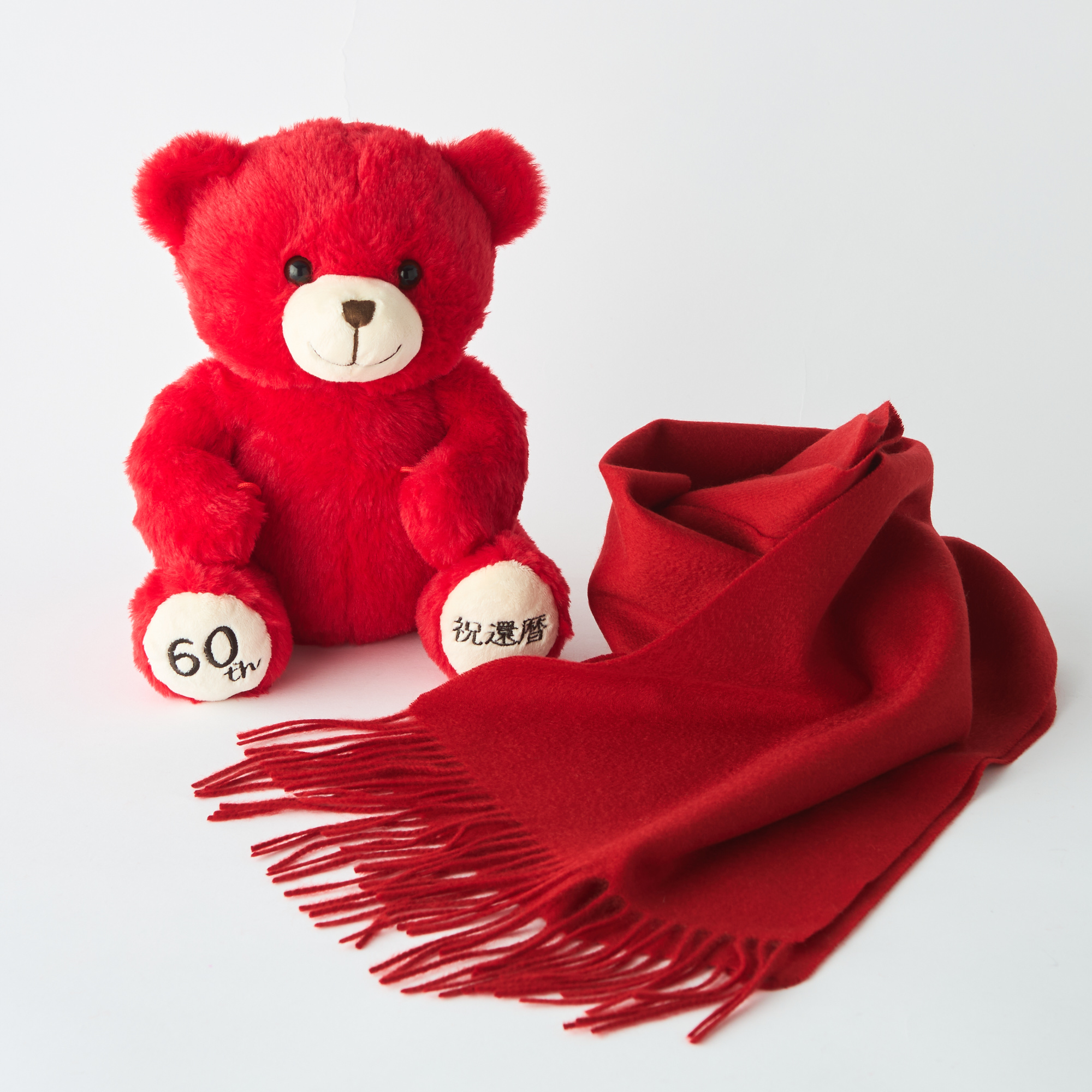 【還暦・名入れギフト】カシミヤ100%マフラー＆テディベアセット