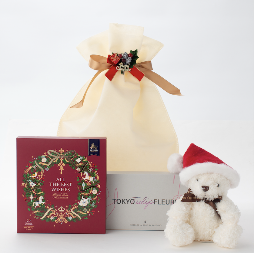 【クリスマス限定ラッピング付】クリスマスベアとスイーツ&紅茶のセット