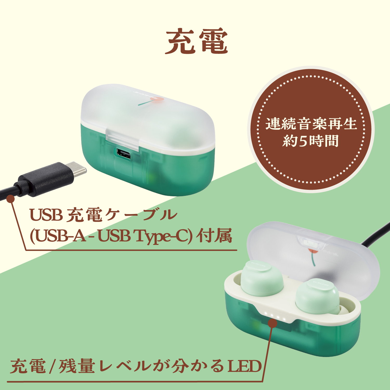 完全ワイヤレスBluetoothイヤホン＜クリームソーダ＞