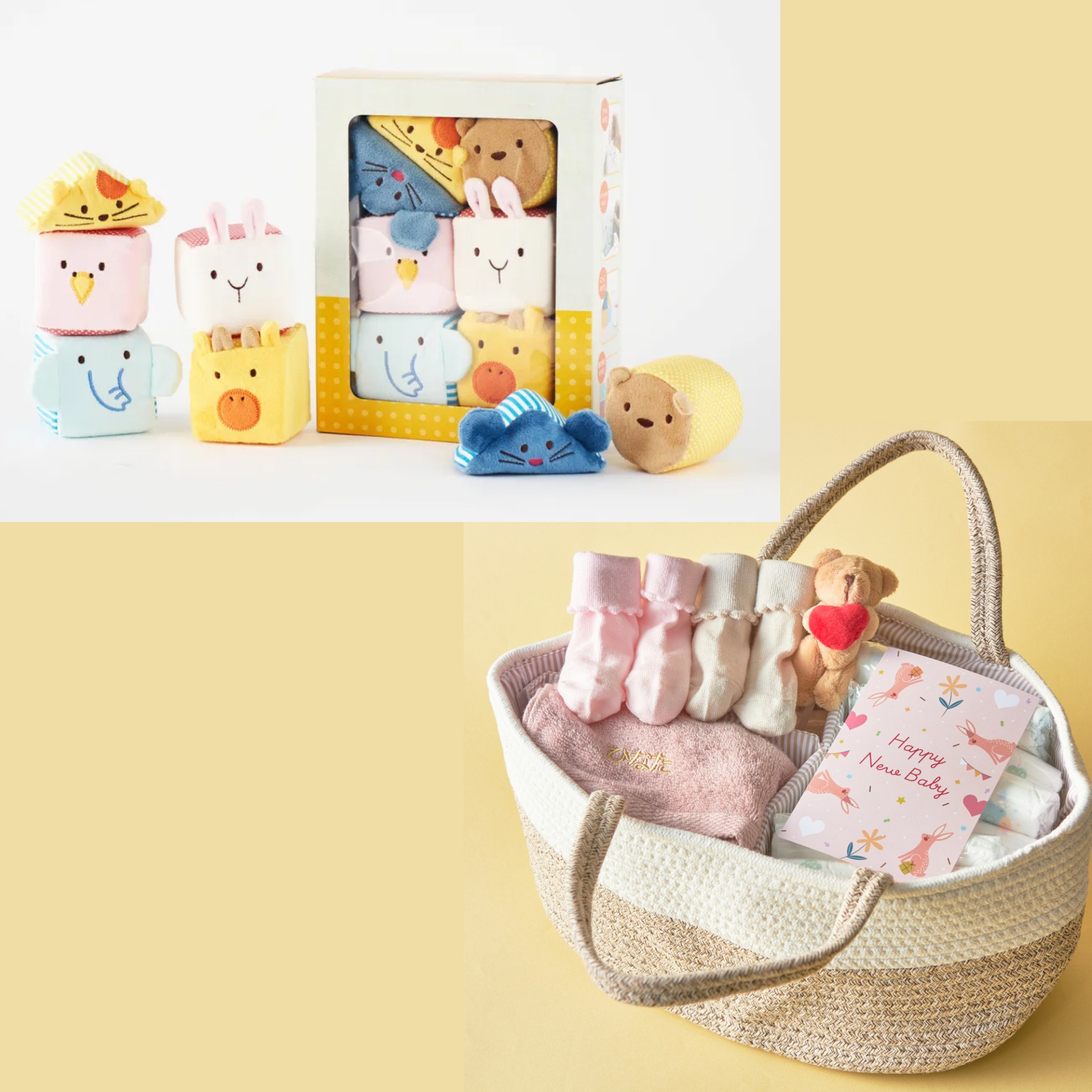 【名入れ】ママがうれしい！おむつストッカー&ふわふわアニマルブロックセット