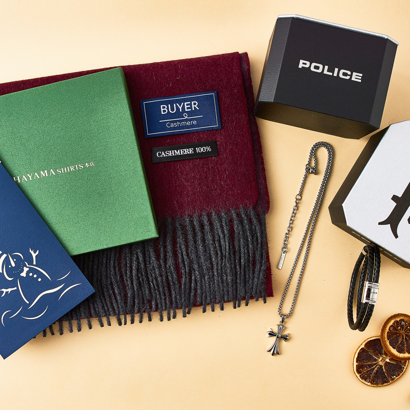 【タンプ限定】クリスマスギフトセット〝ドレスシャツギフトチケット＆ブレスレット＆ネックレス＆マフラー〟