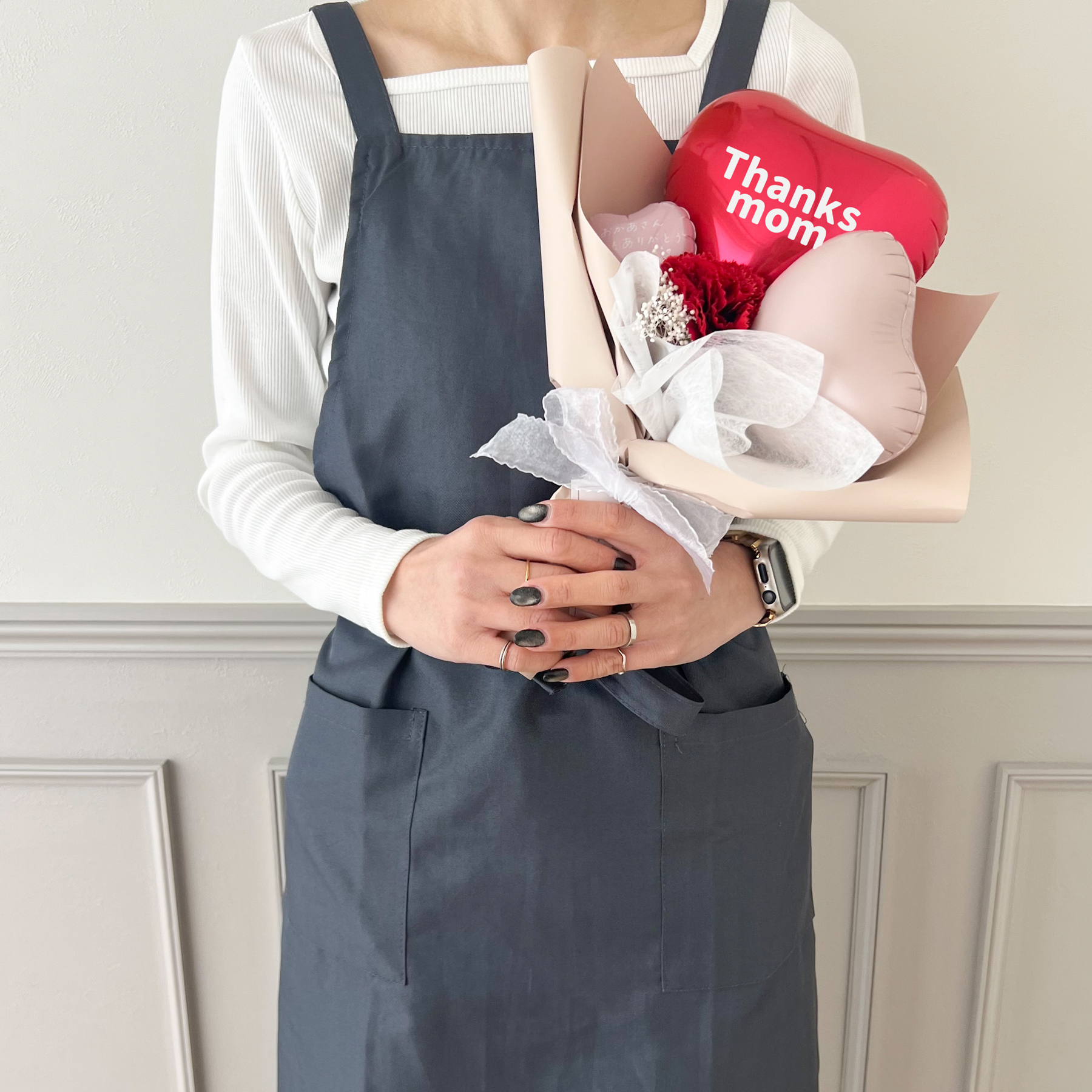 【くすみカラーのハートに名入れ可能!!】ハートバルーンブーケ