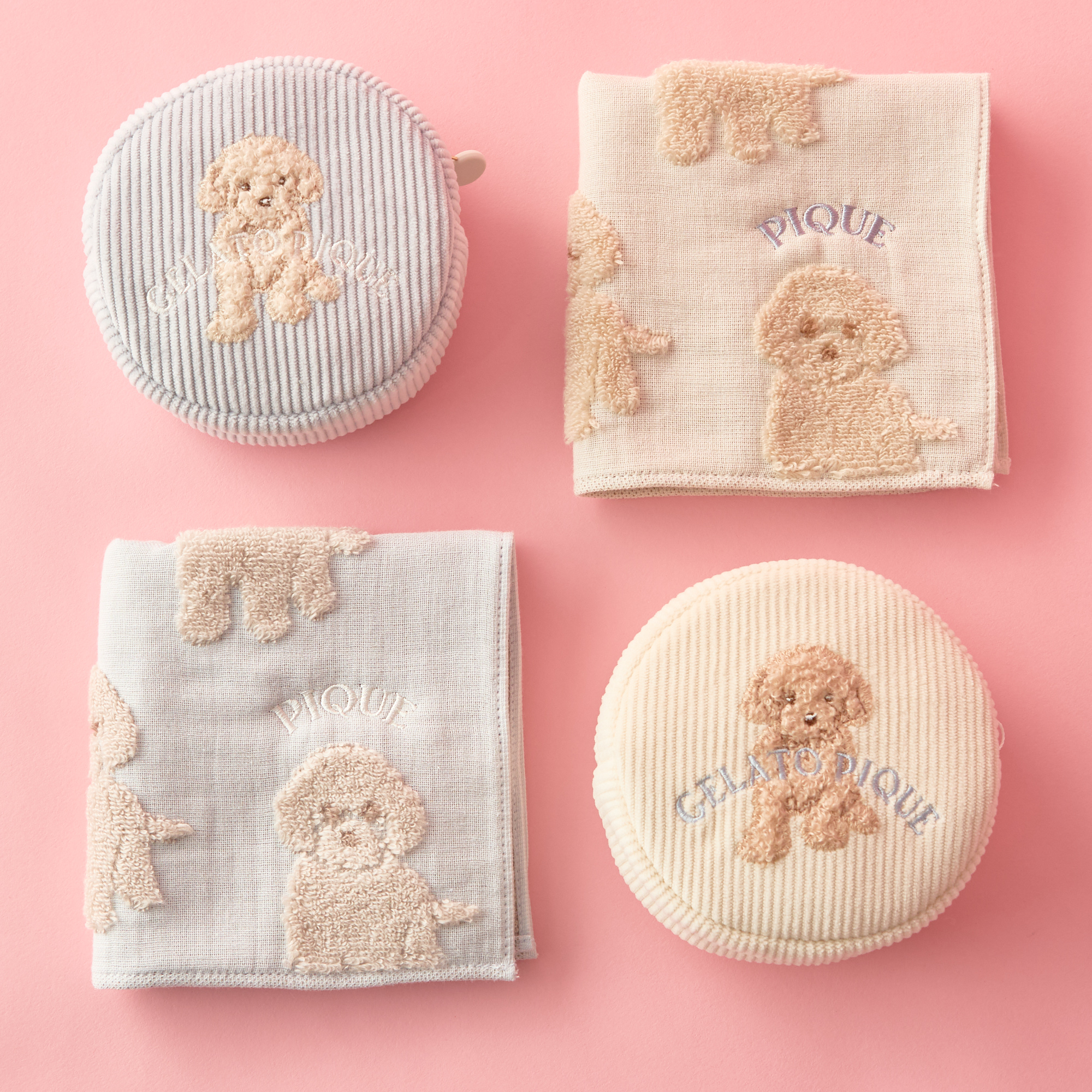 【WOMEN】トイプードルワンポイントリブポーチ＆ハンドタオル