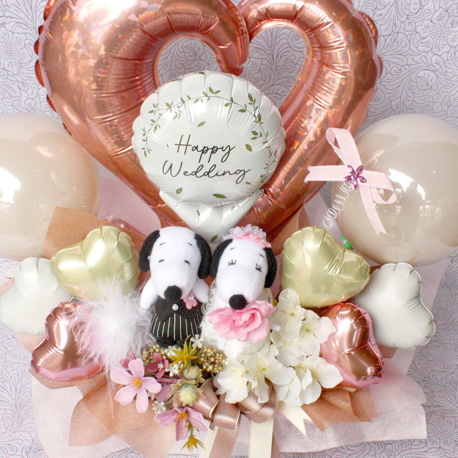 スヌーピーのぬいぐるみ電報 結婚式お祝いバルーン＆造花ギフト