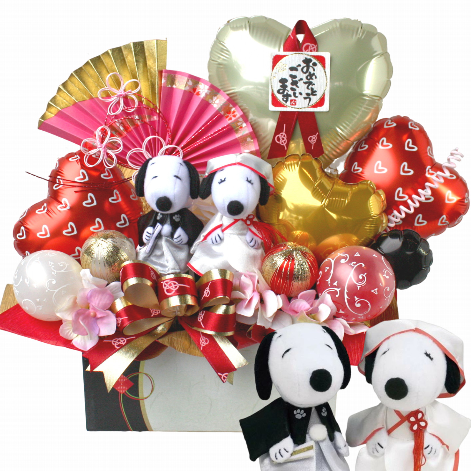 和装スヌーピーの祝電バルーン＆造花アレンジメント
