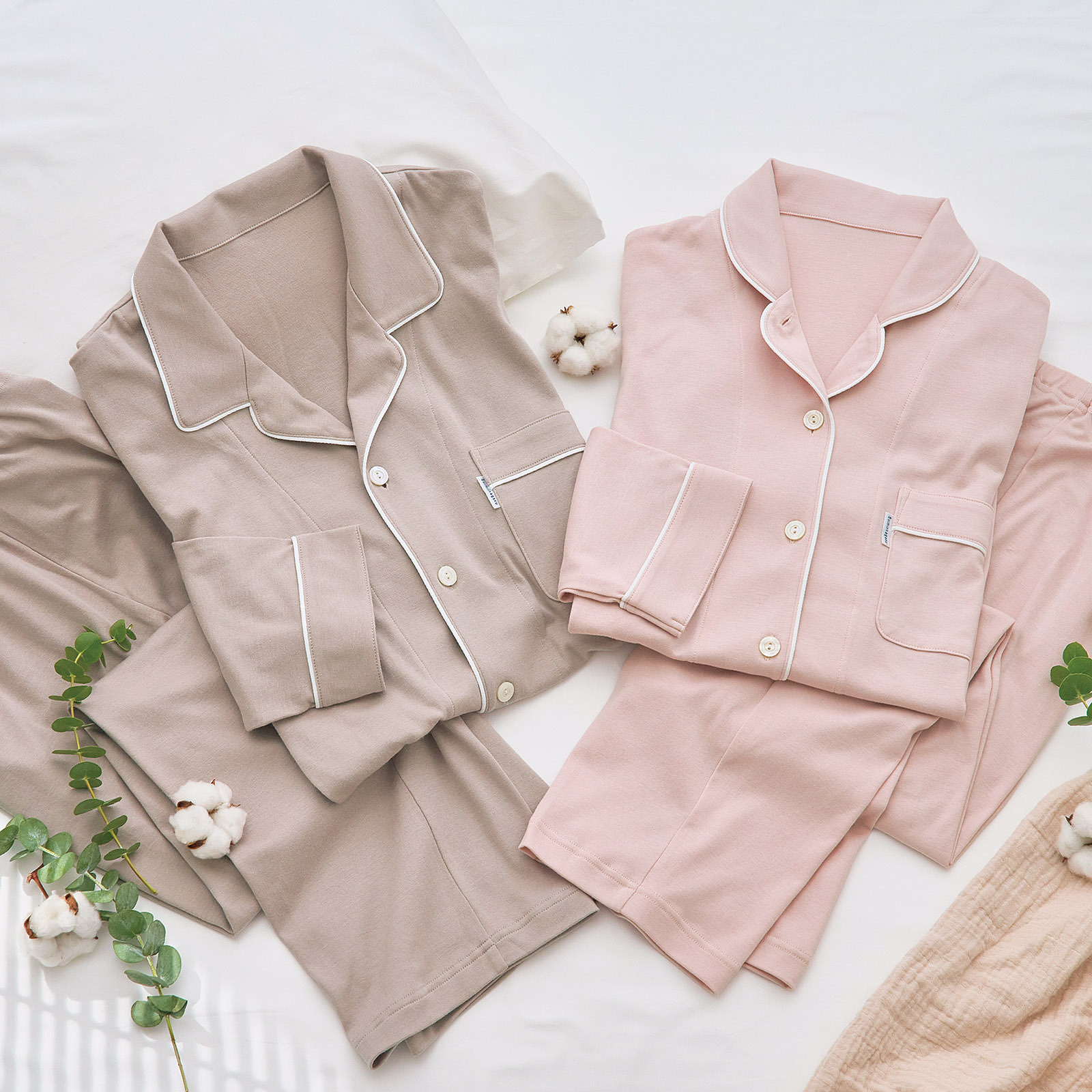 【厳選素材の極上の肌ざわり】天綿100%スムース パジャマペアセット【睡眠科学】