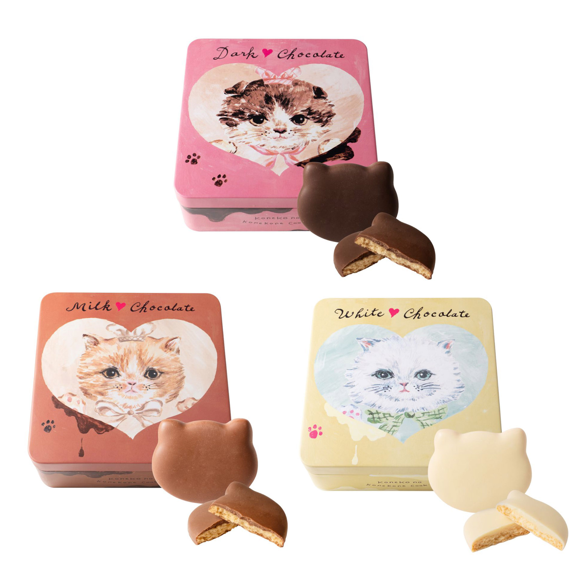 こねこのこねこねクッキー缶 chocolate (Dark/Milk/White)