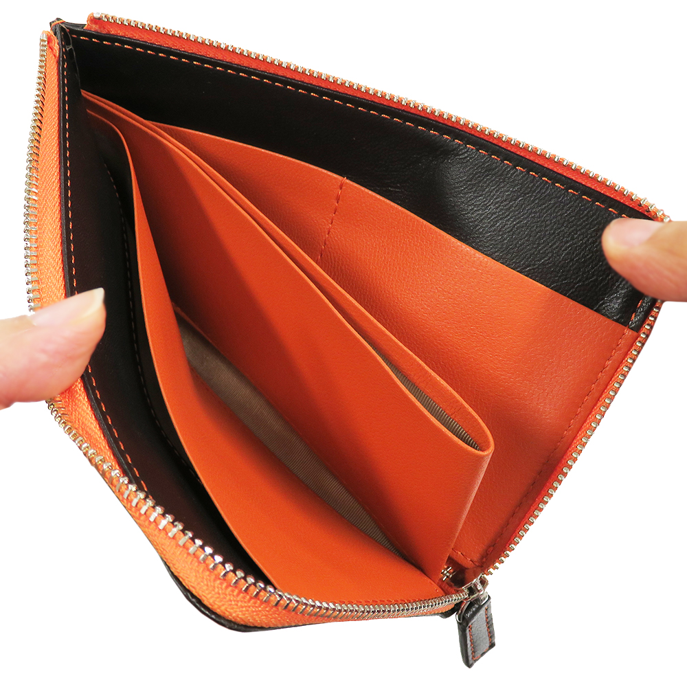 山羊革（ゴートレザー） 短い長財布 コンパクトウォレット L字ファスナー LR0057