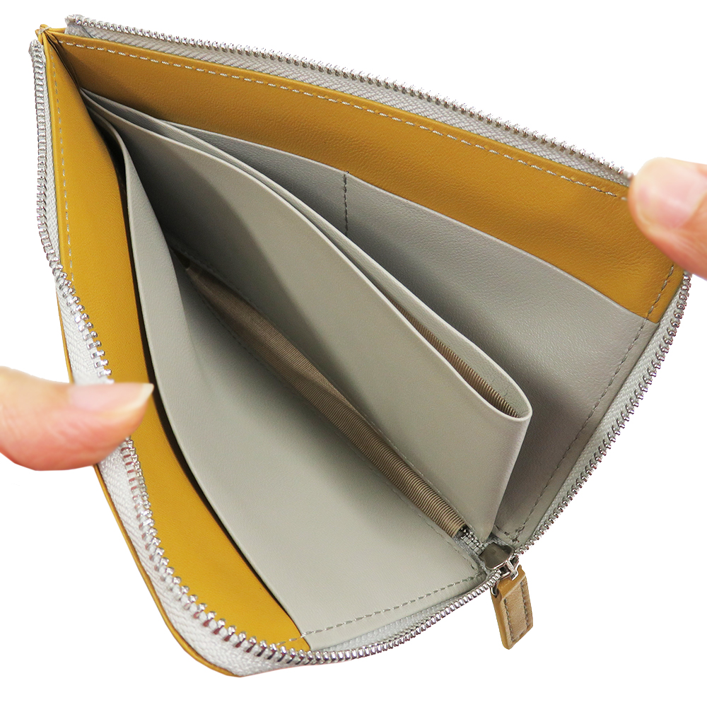 山羊革（ゴートレザー） 短い長財布 コンパクトウォレット L字ファスナー LR0057