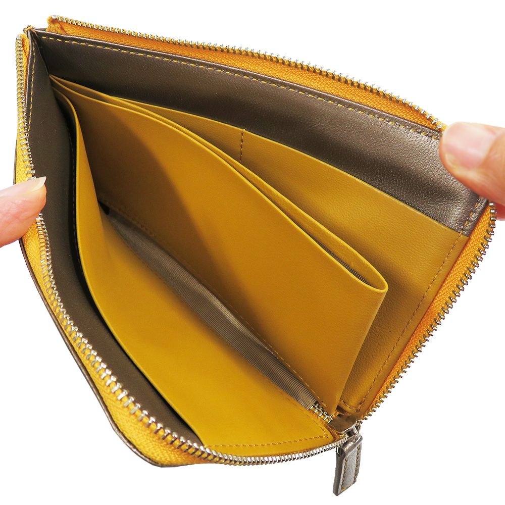 山羊革（ゴートレザー） 短い長財布 コンパクトウォレット L字ファスナー LR0057