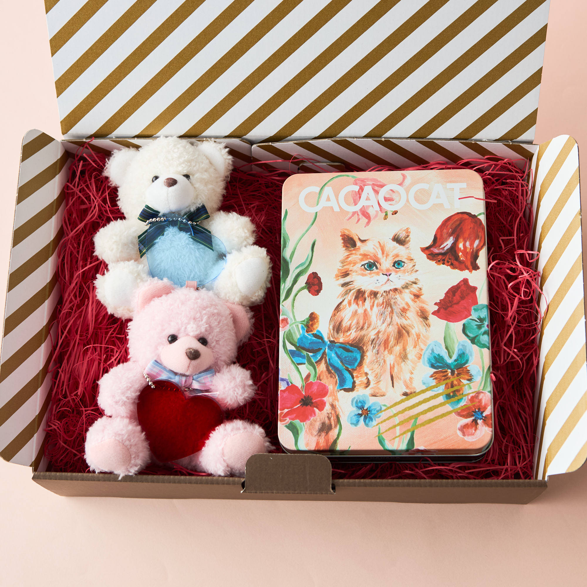 【名入れ無料・BOX入り】チョコレート&ハートチャーム付ペアテディベア