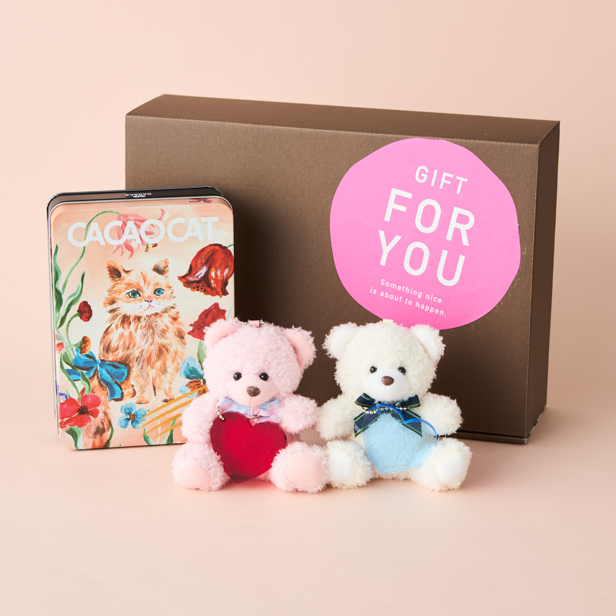【名入れ無料・BOX入り】チョコレート&ハートチャーム付ペアテディベア