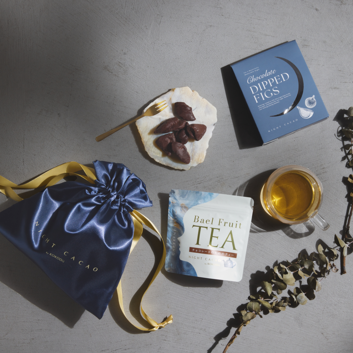 いちじくのチョコレートがけとチョコレートに合うお茶のギフトセット