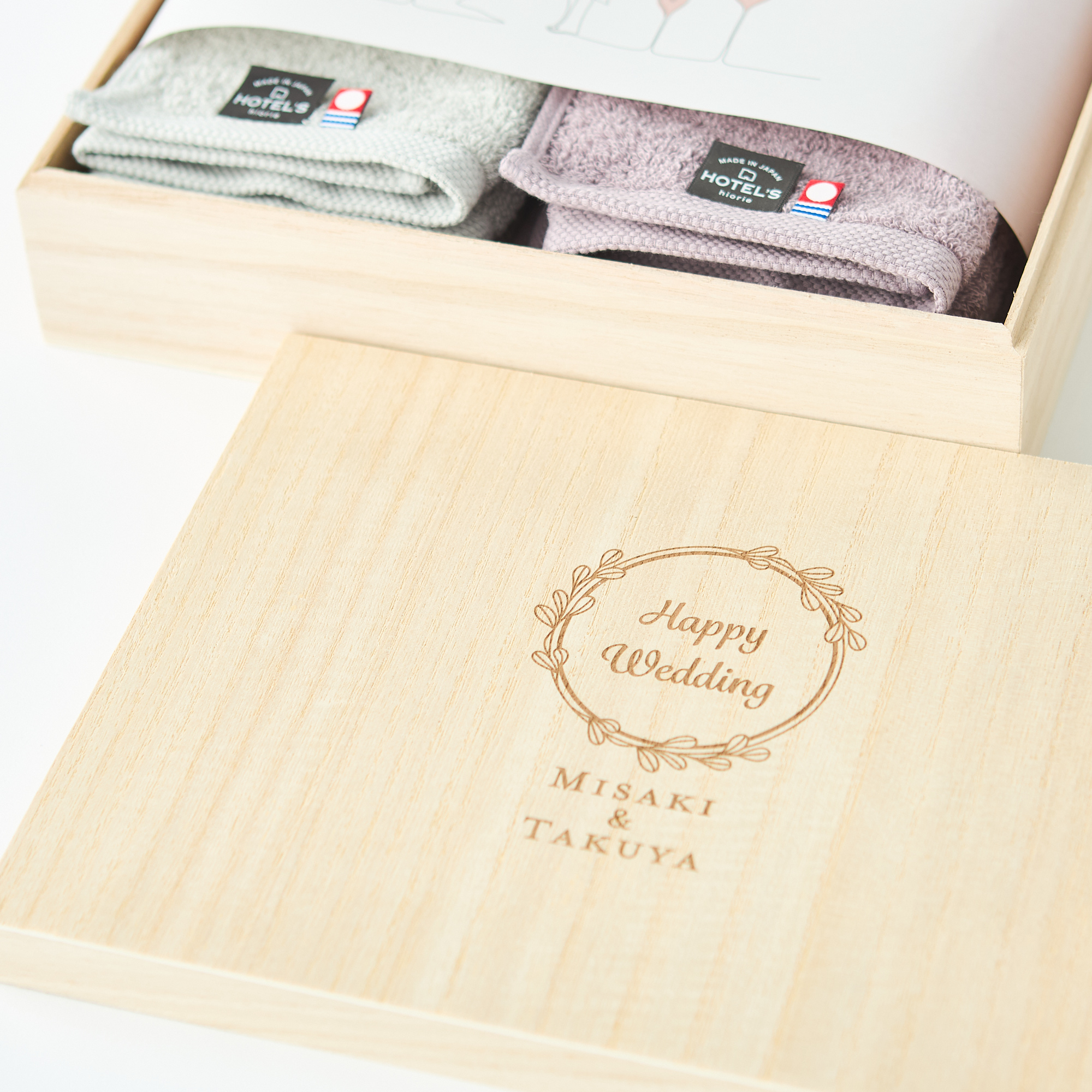 【木箱名入れ刻印】結婚祝い今治フェイスタオルセット