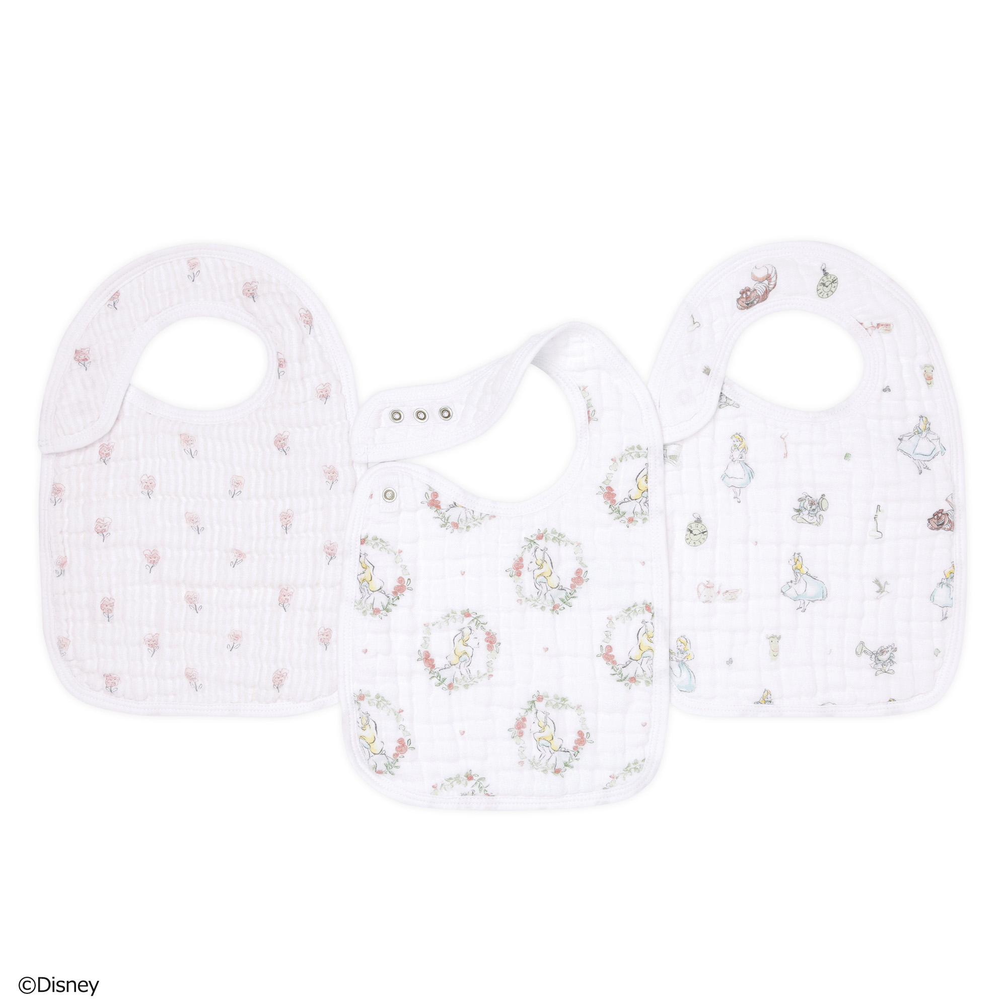alice in wonderland 3-pack classic snap bibs