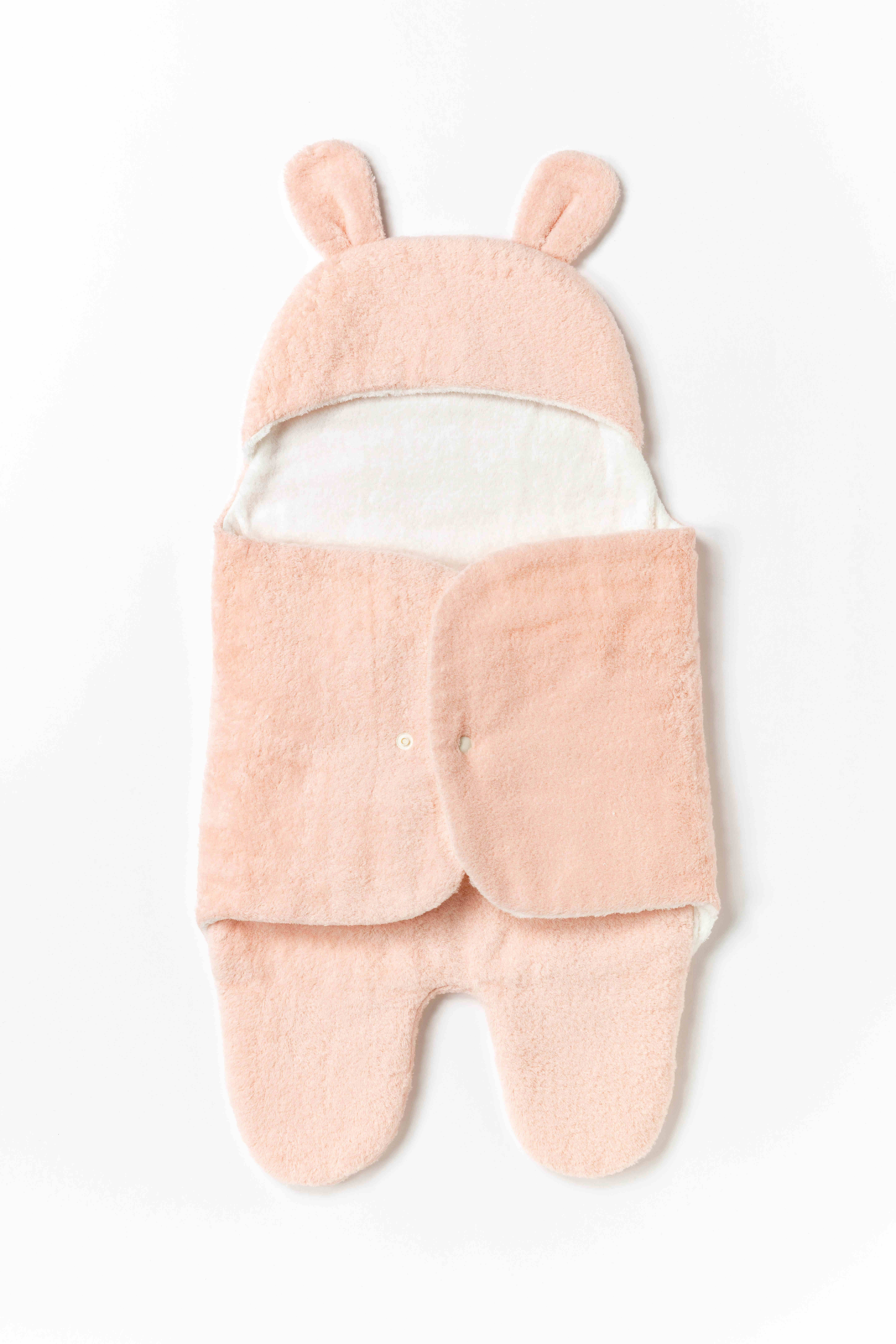 【最高級超長綿採用】わた媛ベビーギフトセット⑧　ピンク/ カバーオールタイプおくるみ1枚・スタイ1枚・鈴入おもちゃ1個