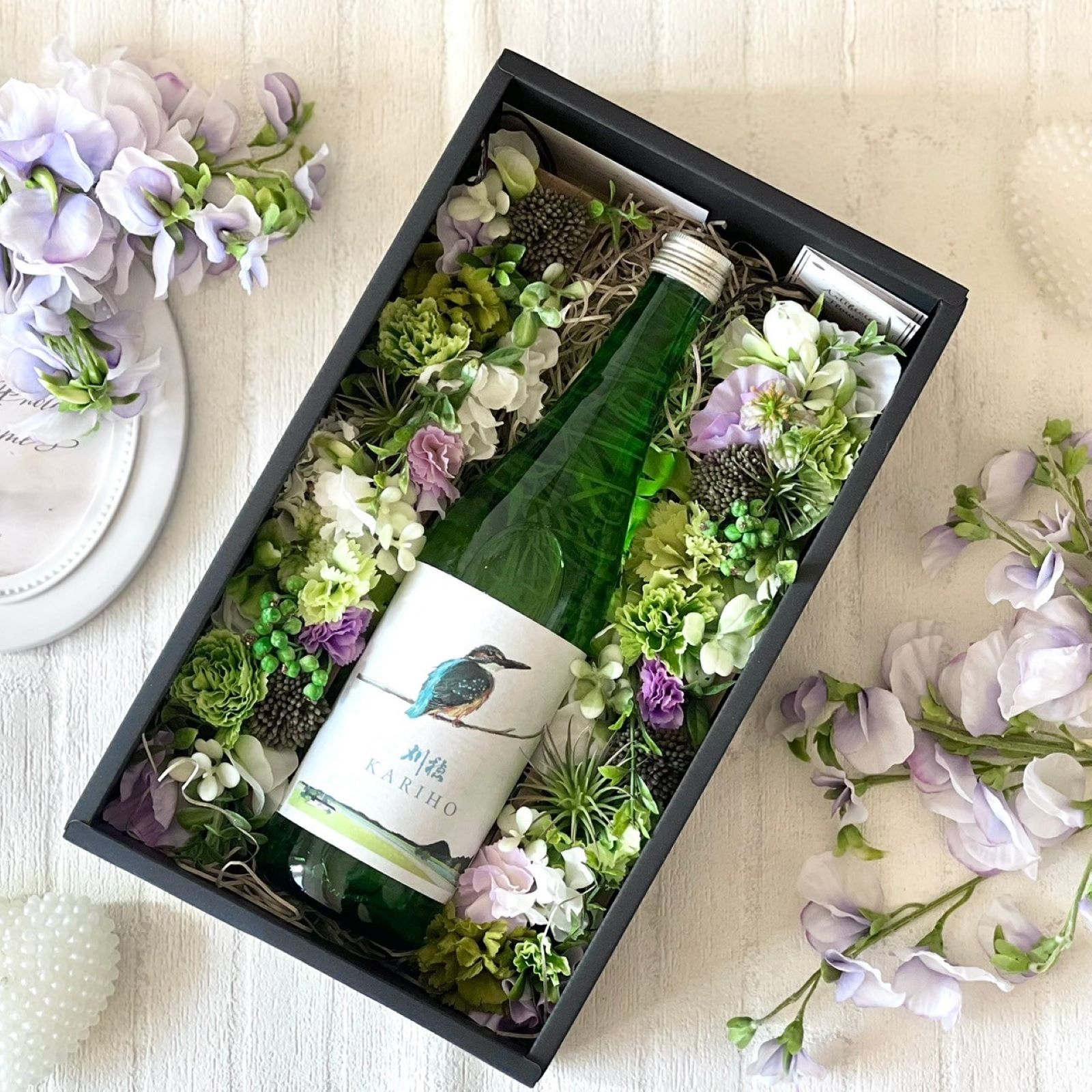 選べる！日本酒&アーティフィシャルフラワーボックス | Shimenouchi 