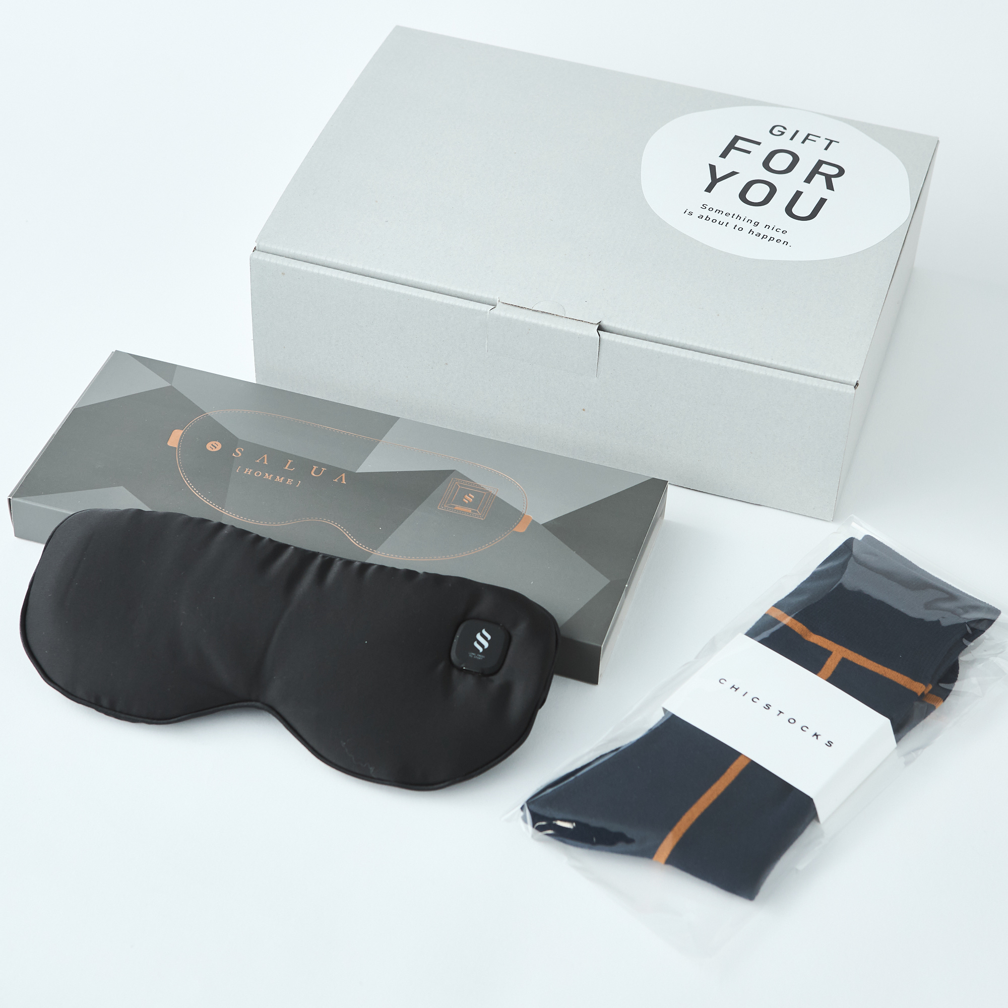 【BOX付き/彼氏に贈る】メンズ用ホットアイマスクと日本製ラインソックスのセット