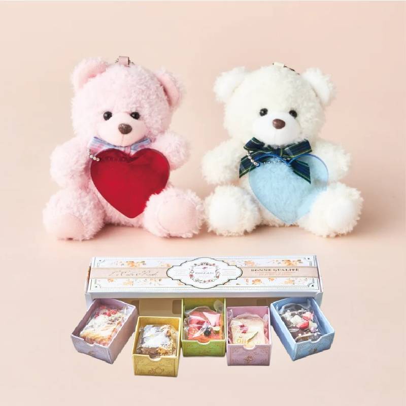 【名入れ無料】ラスク&ハートチャーム付ペアテディベア