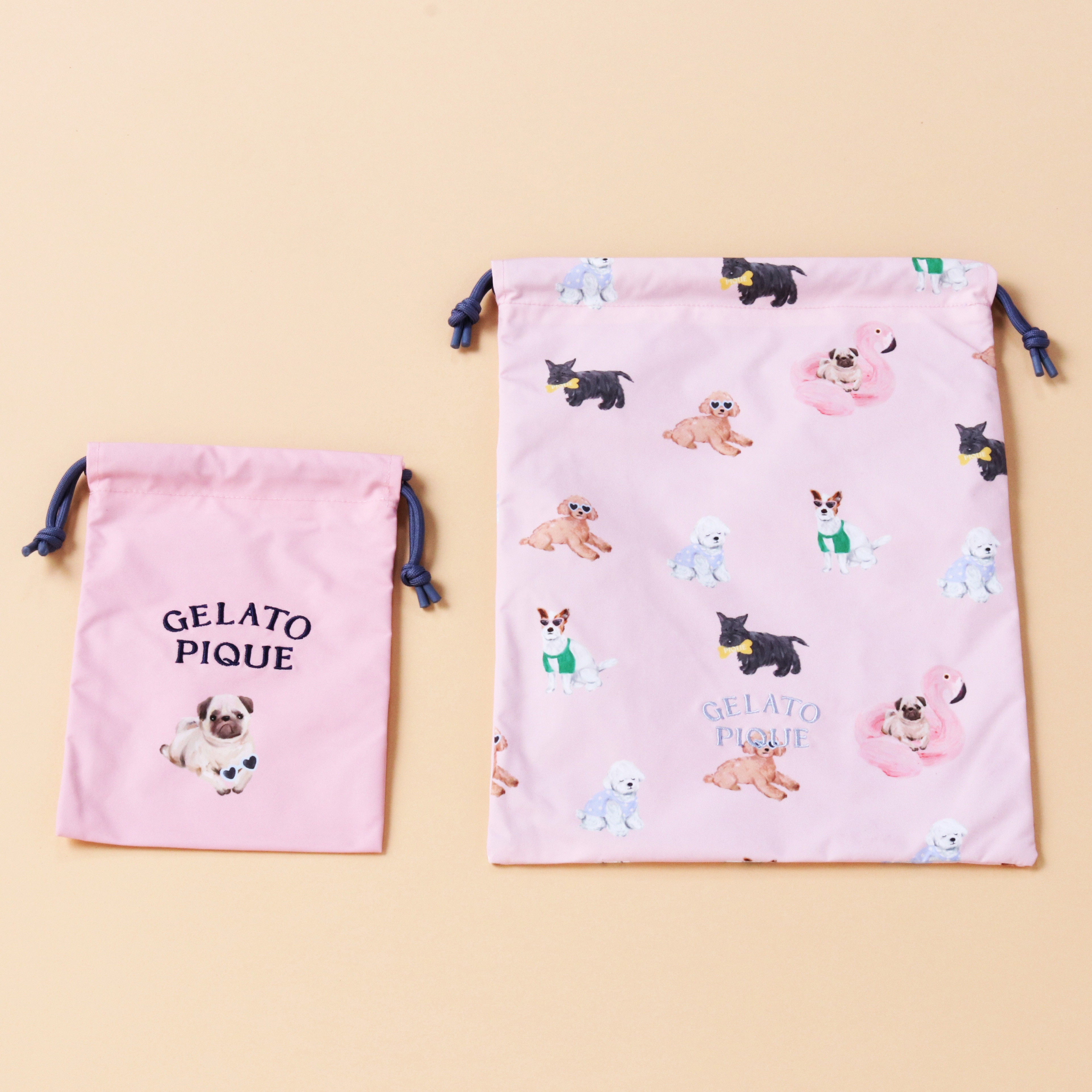 【WOMEN】SUMMER DOG柄巾着＆ハンドタオルセット