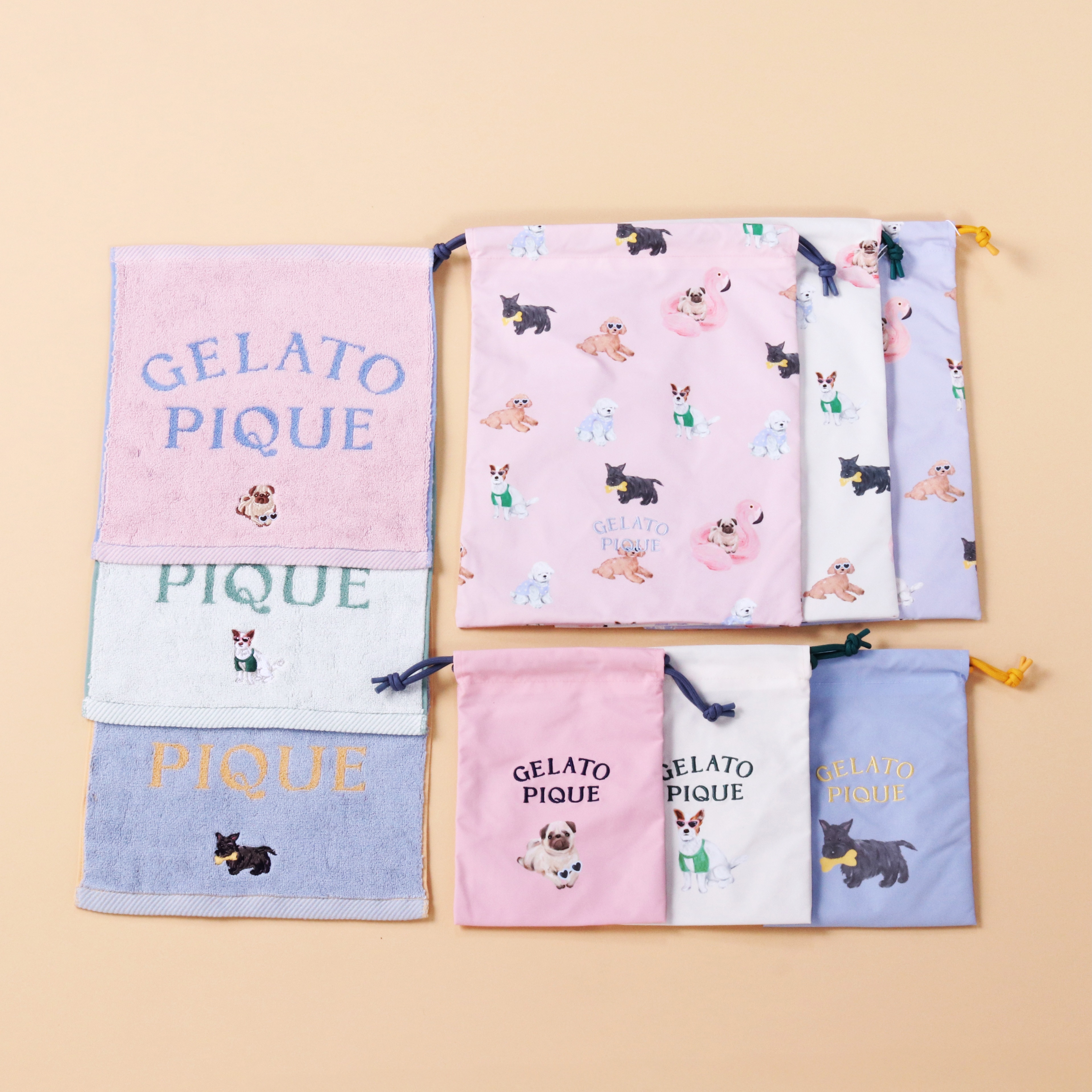 【WOMEN】SUMMER DOG柄巾着＆ハンドタオルセット