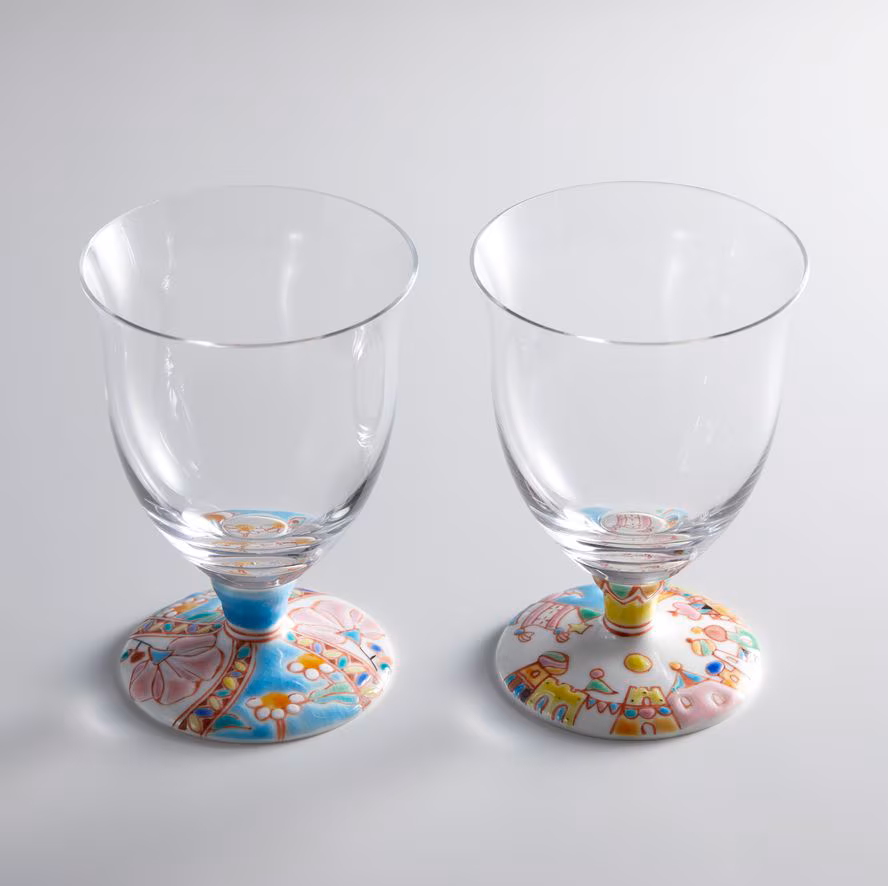 ペアフリーグラス小（無地）街の広場・花のタペストリー