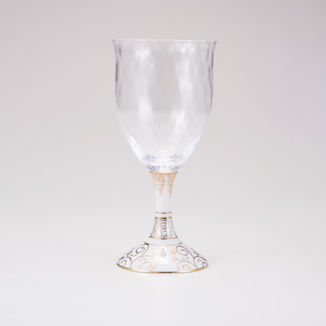 ペアワイングラス大（格子）白粒鉄仙＆青粒鉄仙